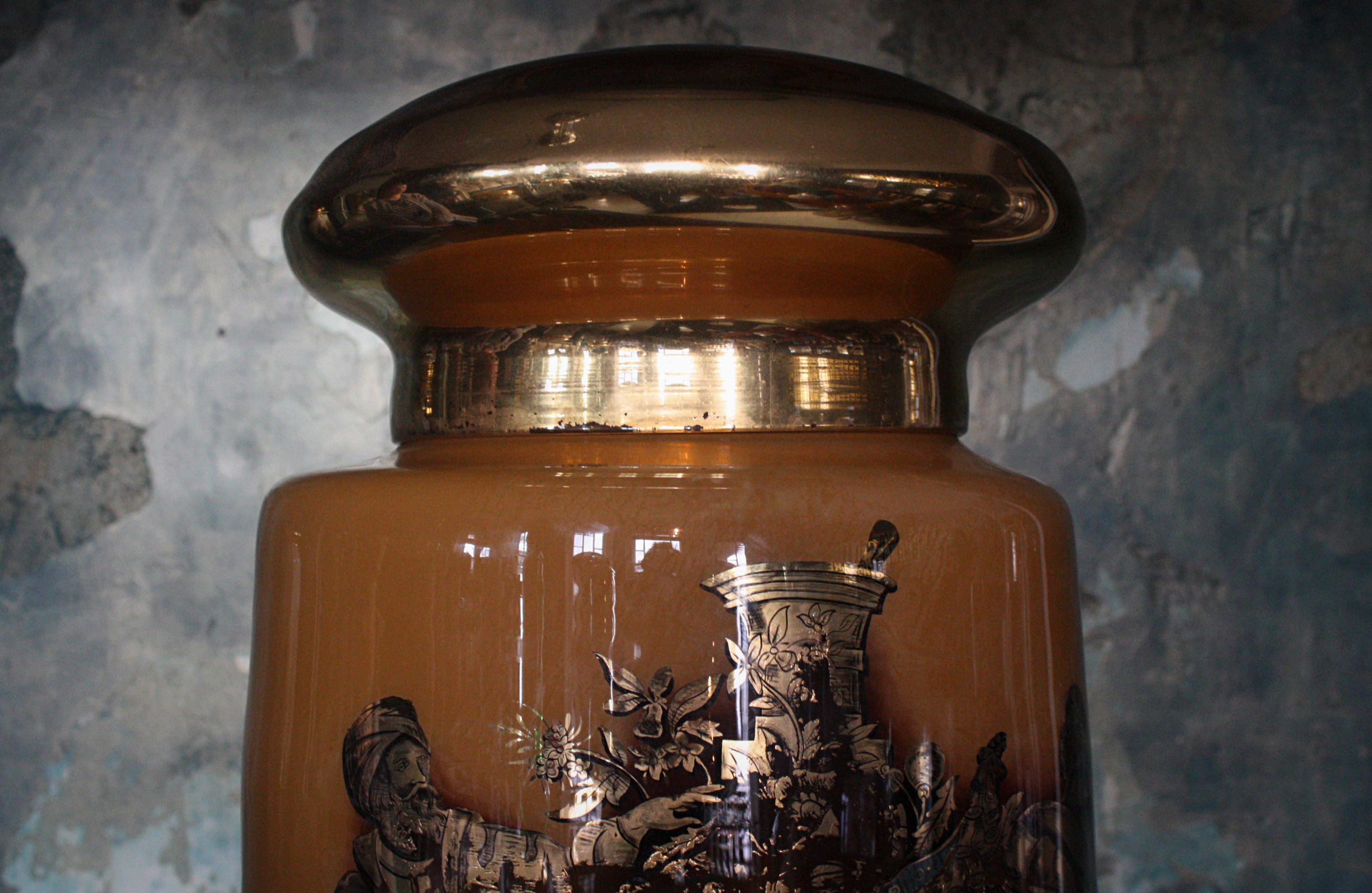 Victorian Oversized 19th Century Chemist Apothecary Species Dispensing Jar Verre Eglomise
