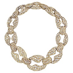 250 Carat 18K Yellow Gold Round Cut Diamond Link Collar Necklace