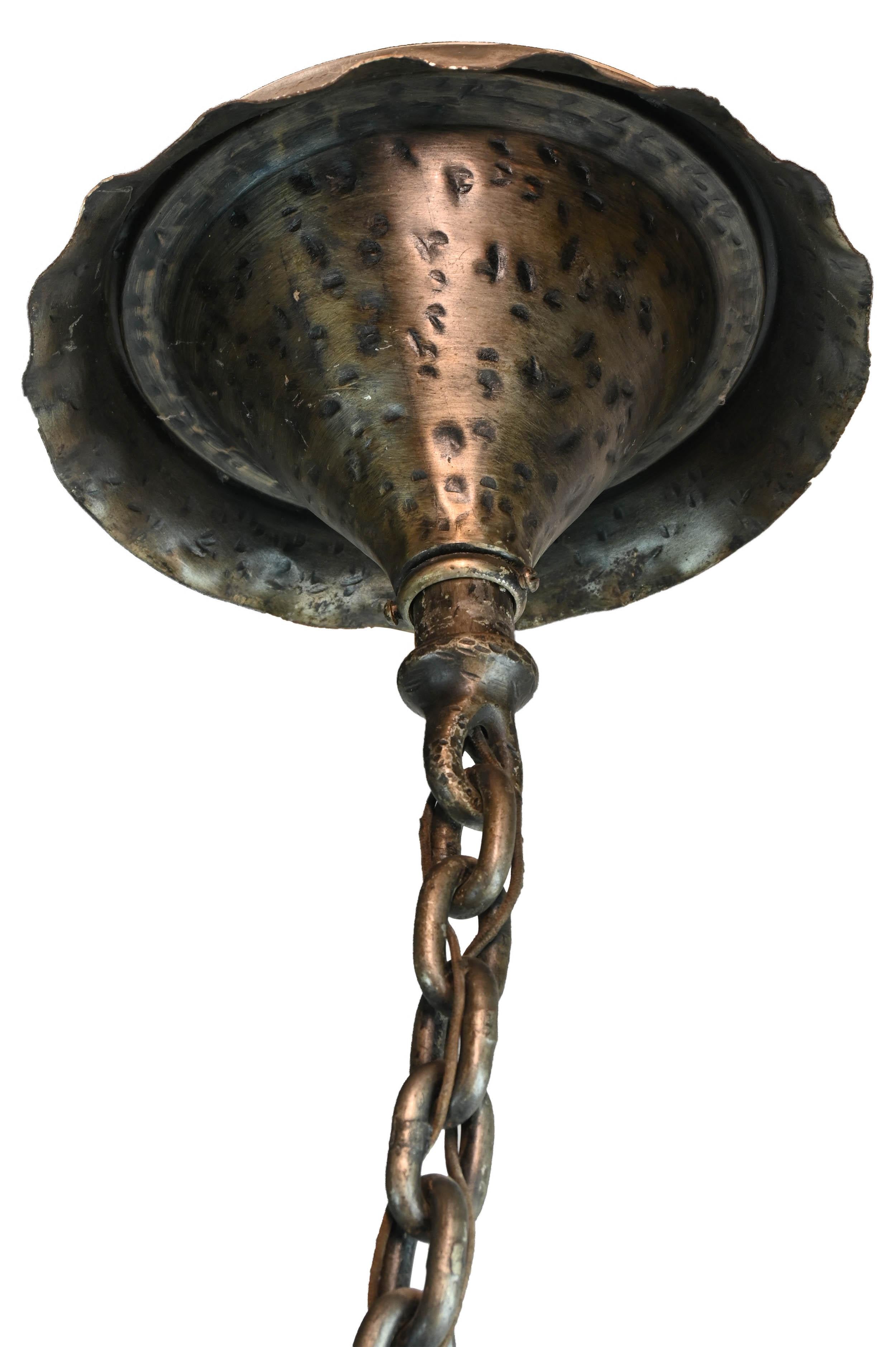 North American Oversized Hand Hammered Tudor 8 Candle Fixture For Sale