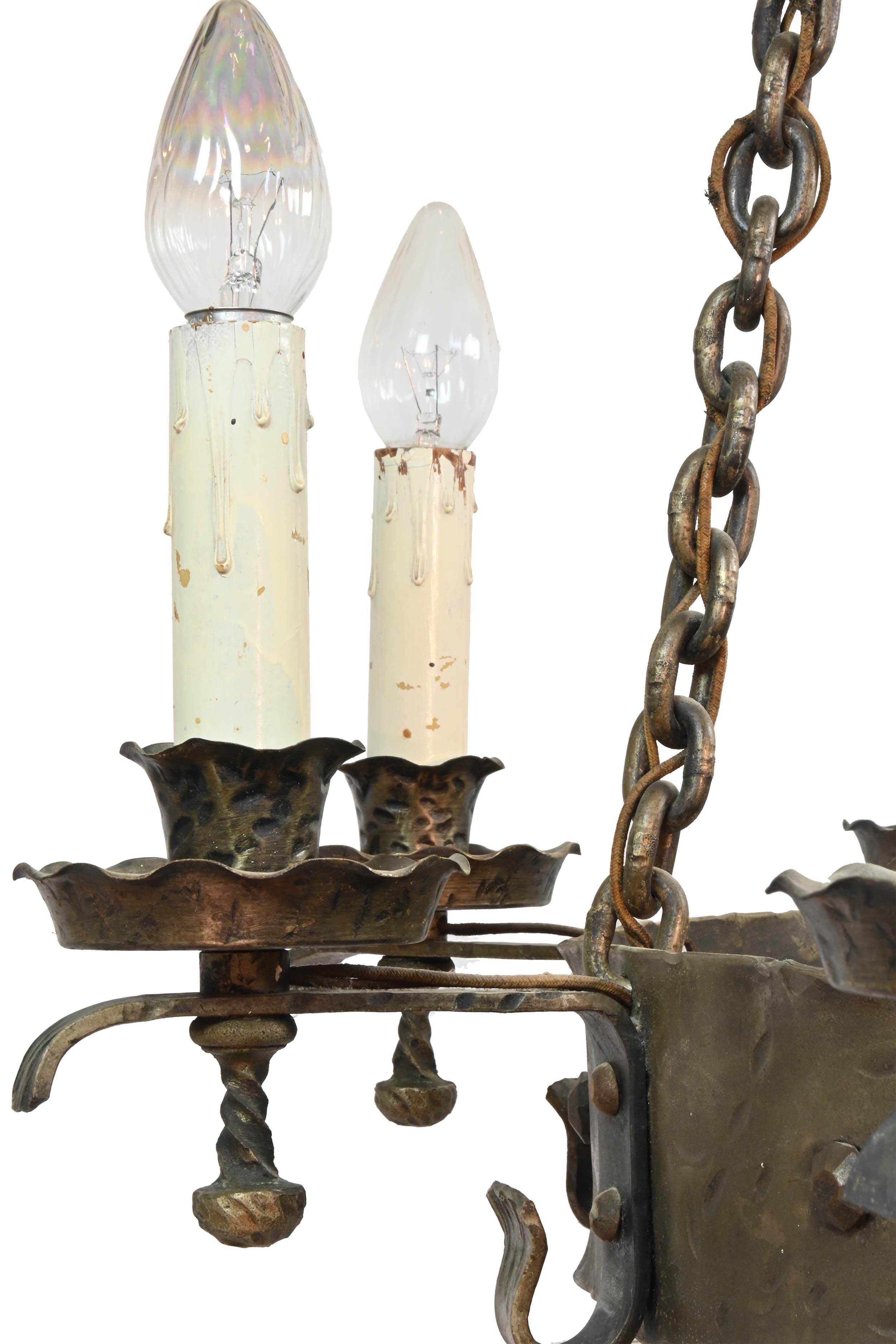 Hand-Crafted Oversized Hand Hammered Tudor 8 Candle Fixture For Sale
