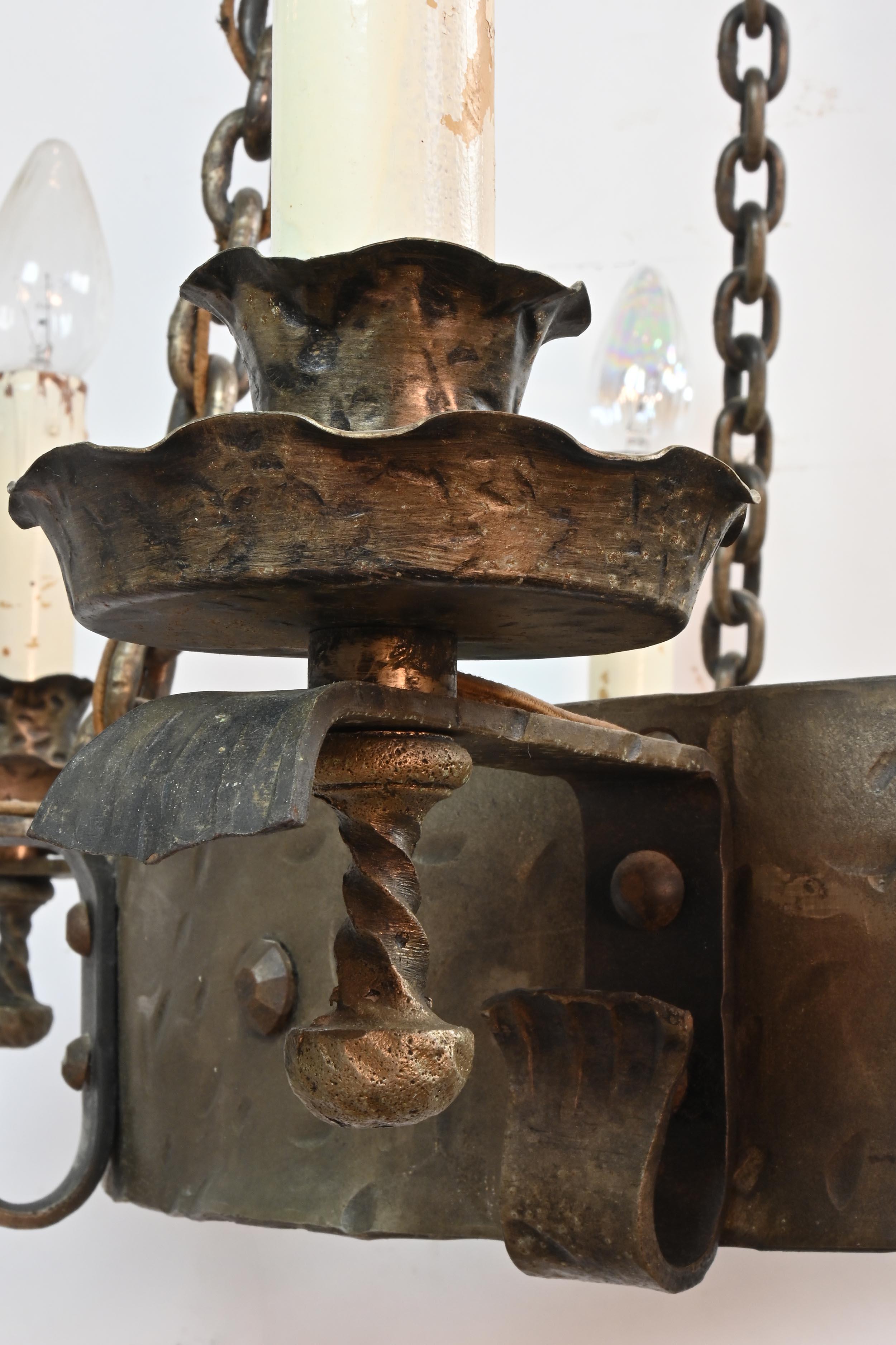 Early 20th Century Oversized Hand Hammered Tudor 8 Candle Fixture For Sale