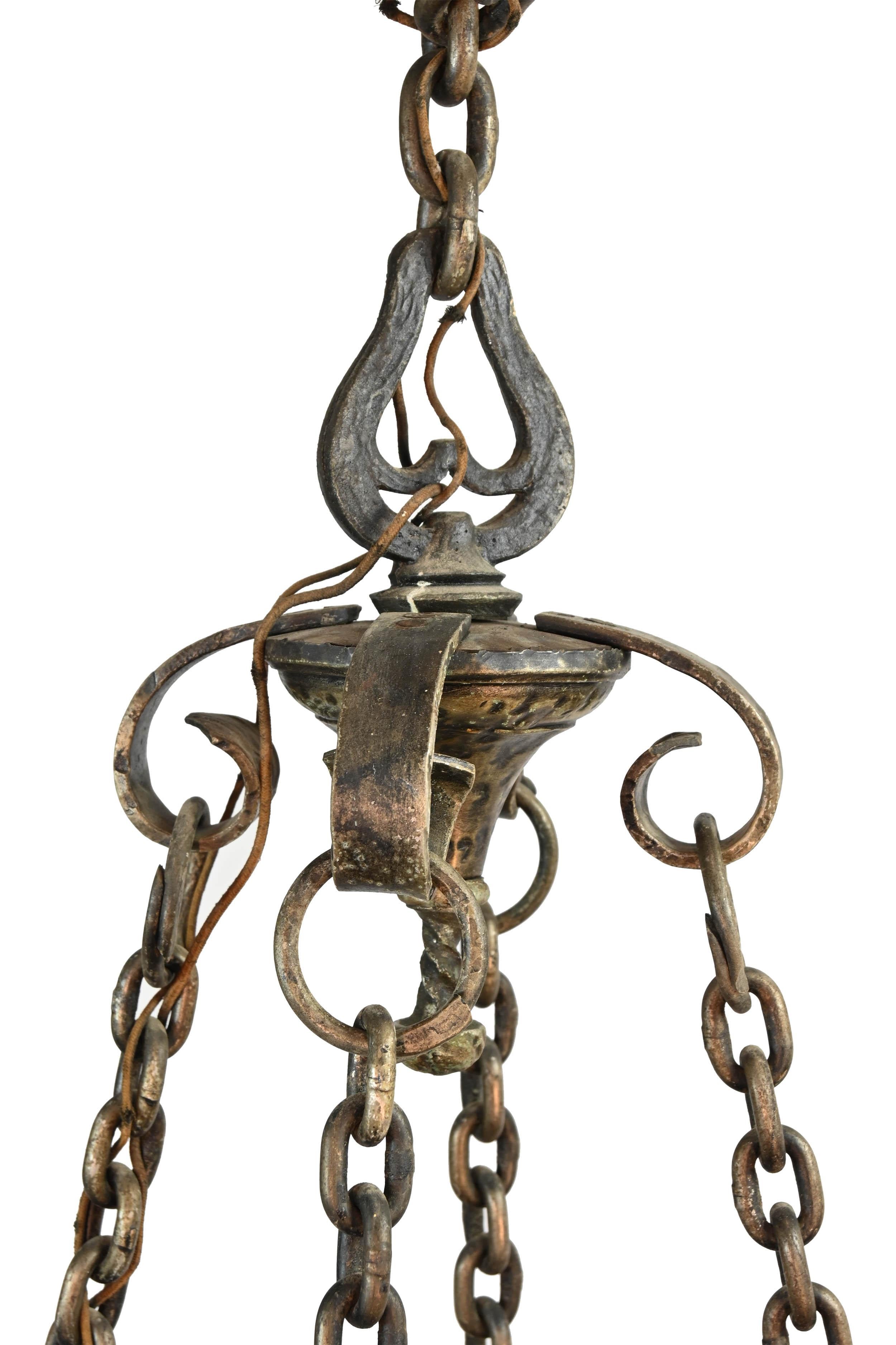Aluminum Oversized Hand Hammered Tudor 8 Candle Fixture For Sale