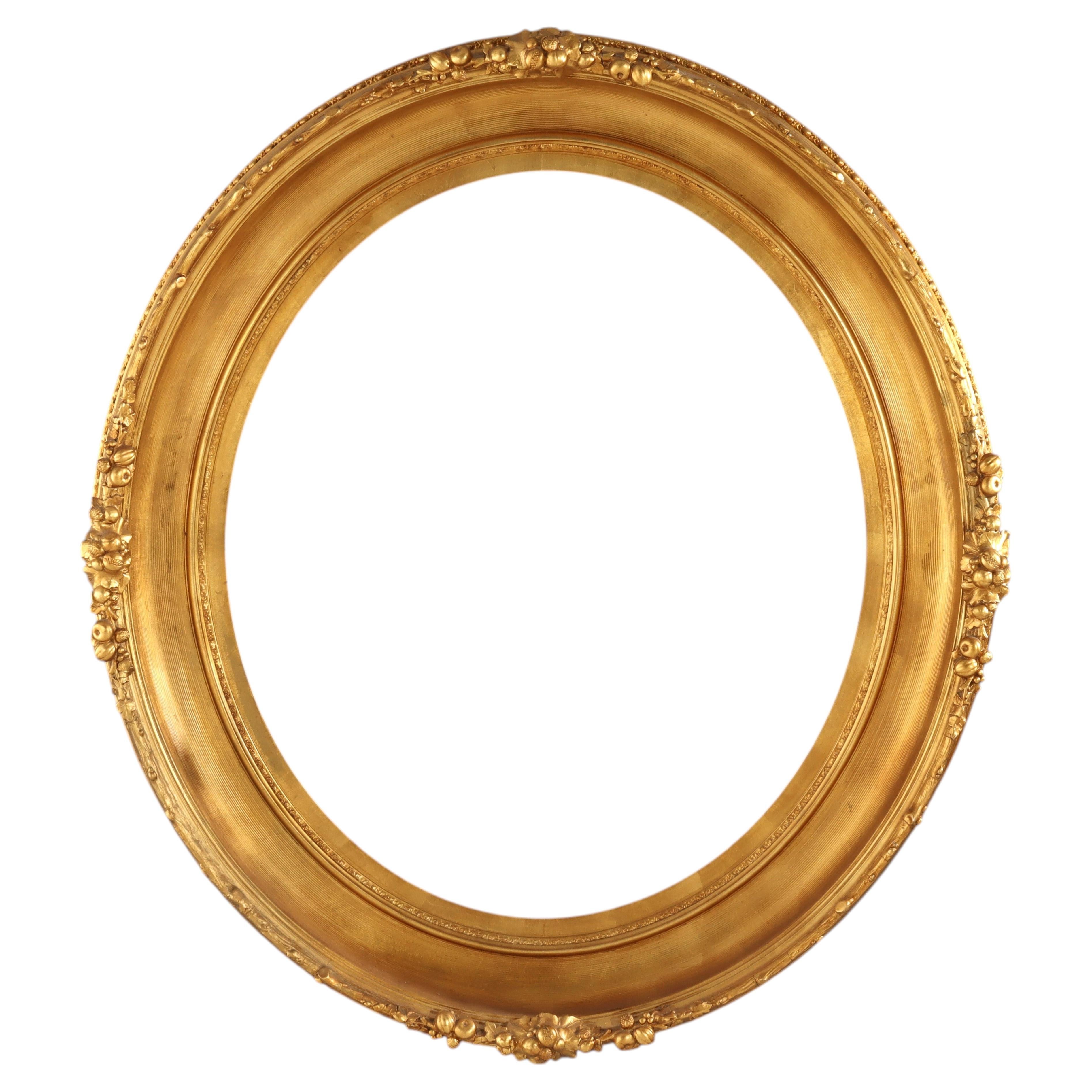 Oversized 46" Antique Victorian First Finish Gilt Wood Oval Frame c1890