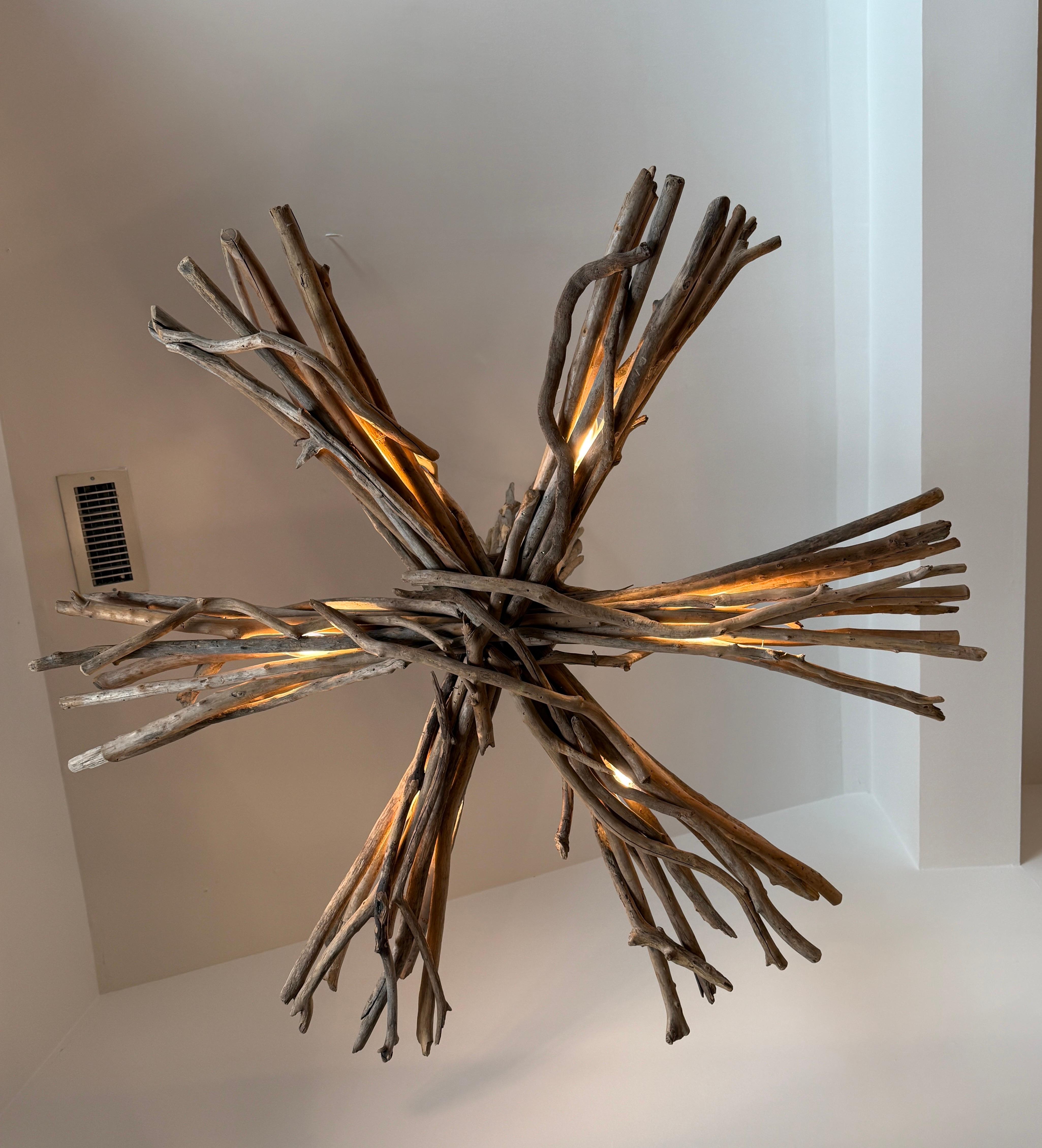 Mid-Century Modern Oversized 6-Arm Driftwood Chandelier For Sale