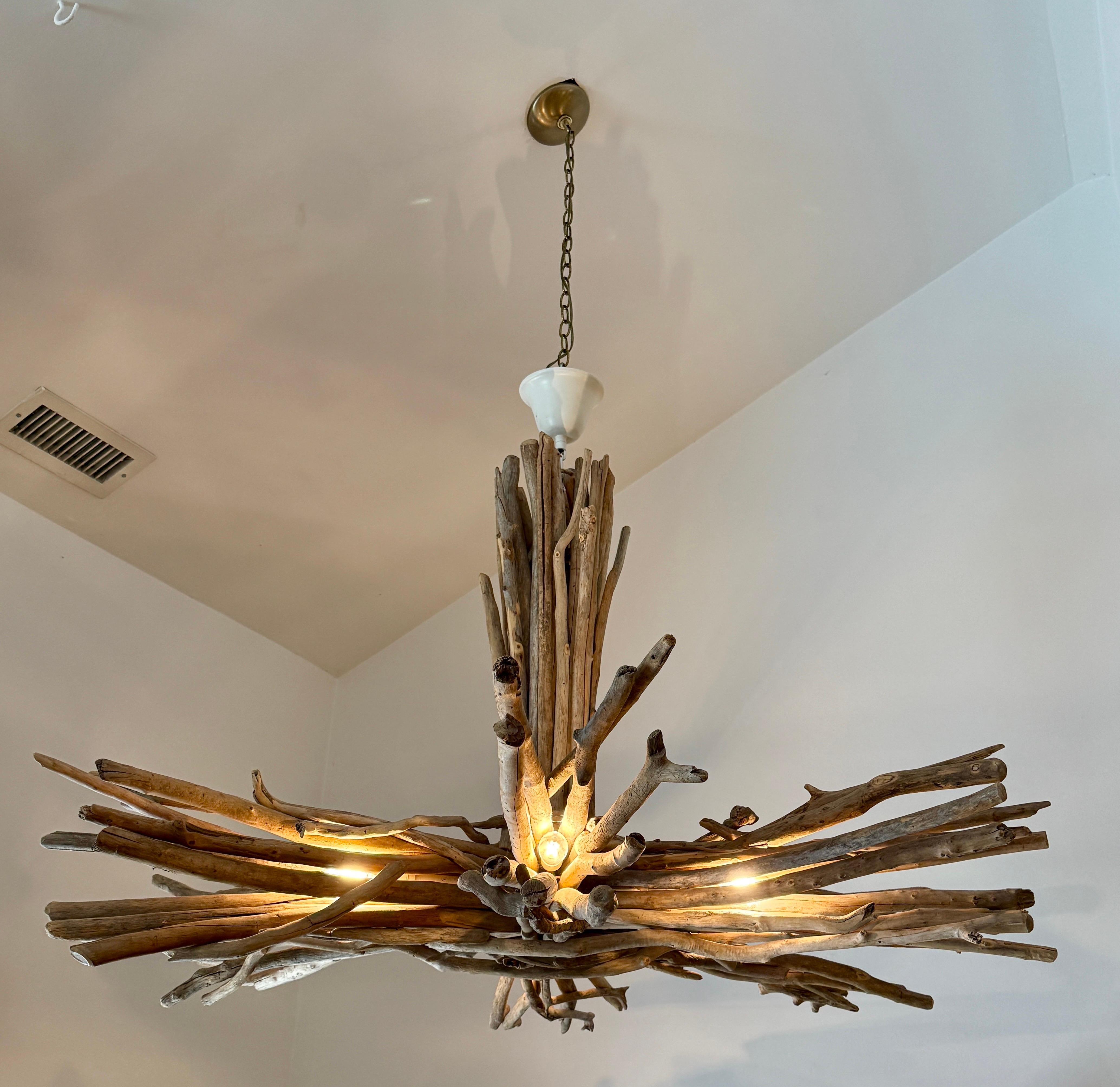 Oversized 6-Arm Driftwood Chandelier In Good Condition For Sale In North Miami, FL
