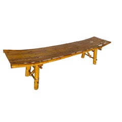 Oversized 73" Mid-Century Curved Bamboo Sling Bench – Japanese Zen Style