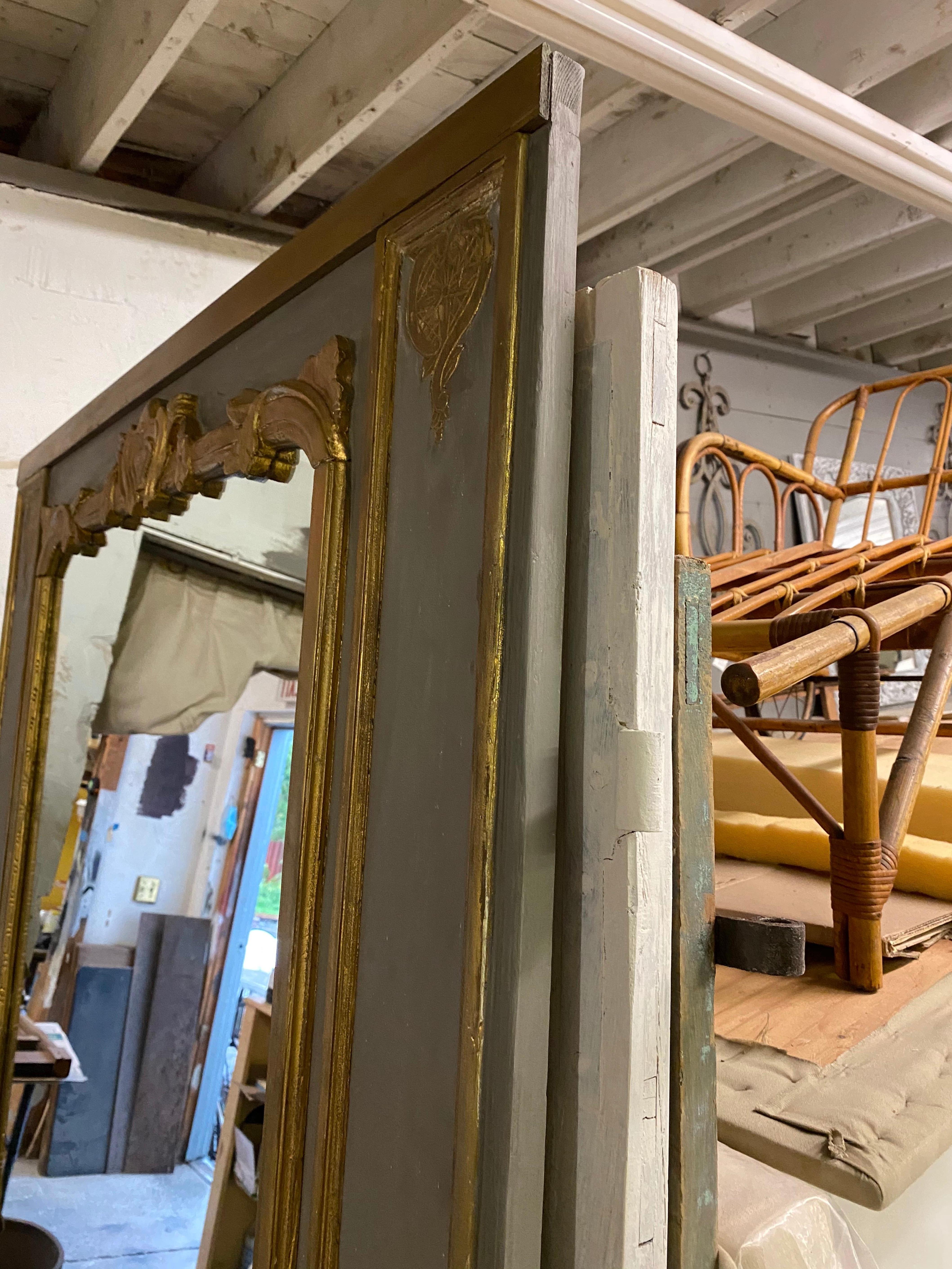 Hand-Painted Oversized Trumeau Full Length Floor Carved Wood Mirror For Sale