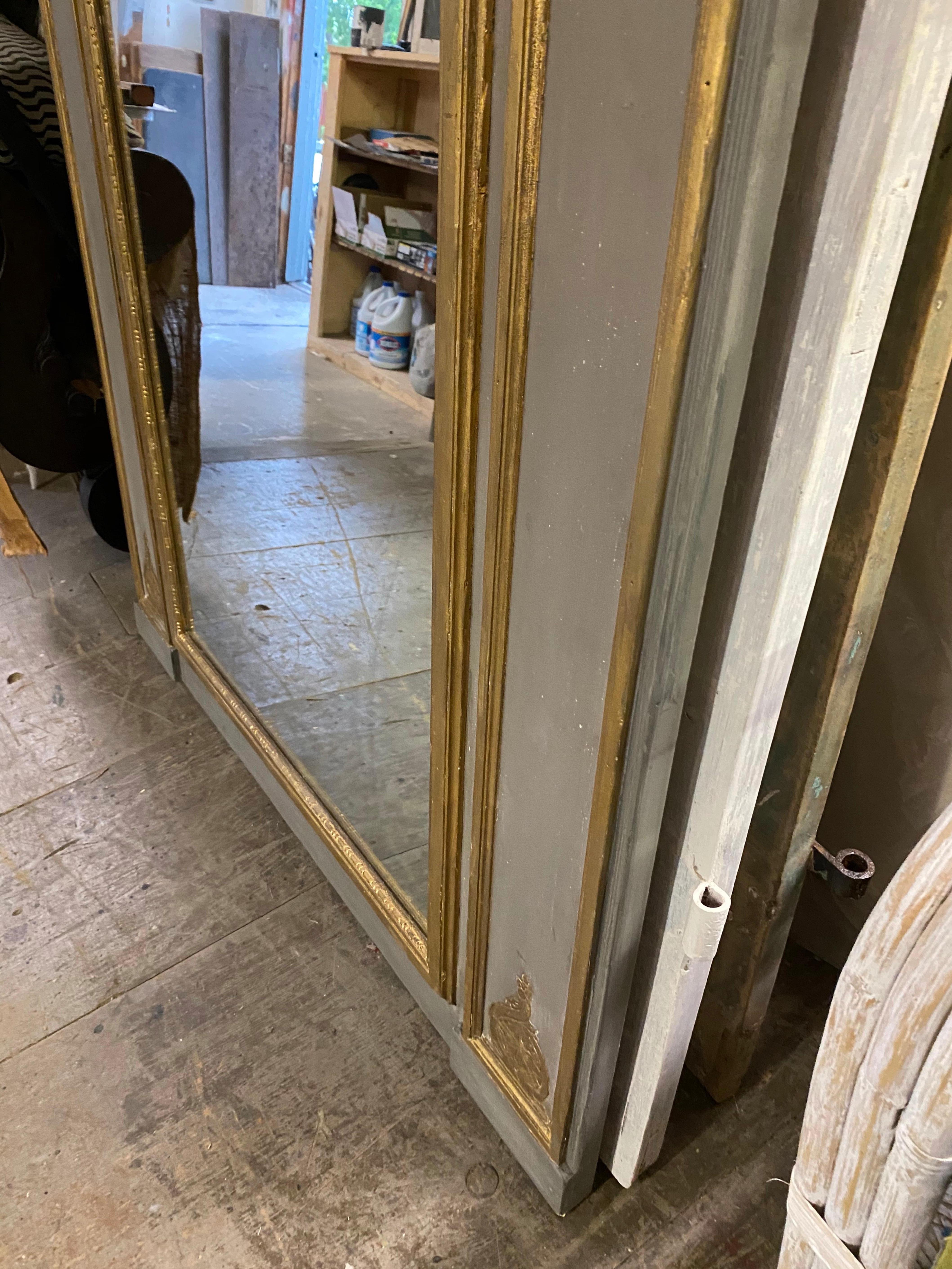 20th Century Oversized Trumeau Full Length Floor Carved Wood Mirror For Sale