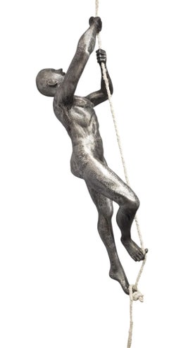 7 Feet Tall Contemporary Cast Aluminum "Climbing Man" Suspended Sculpture