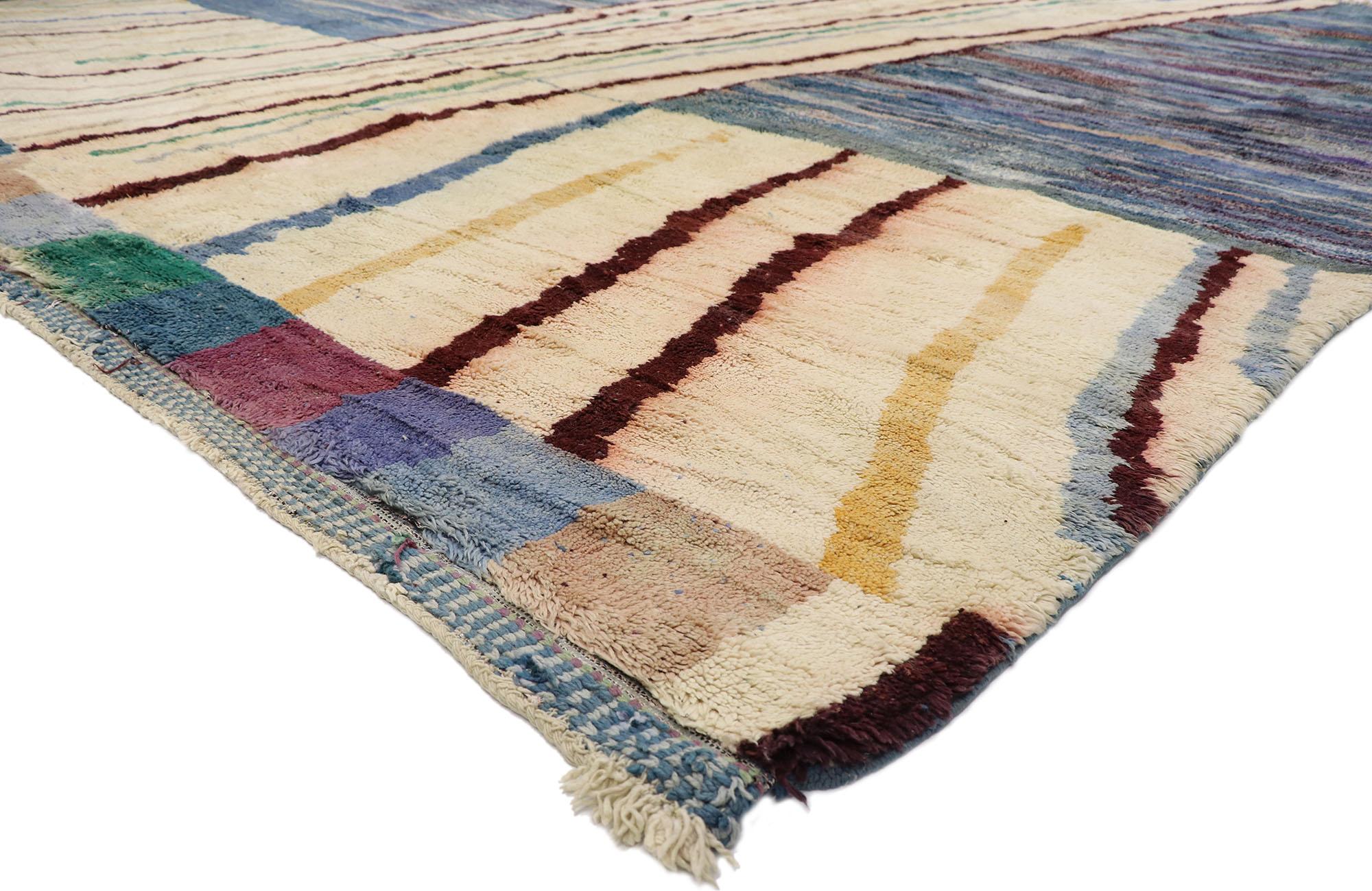 21121 Oversized Abstract Moroccan Rug 15'03 x 17'00.
Abstract Expressionist style meets Bohemian Rhapsody in this hand knotted wool oversized Moroccan rug. The visual complexity and intense earthy colors woven into this piece work together creating