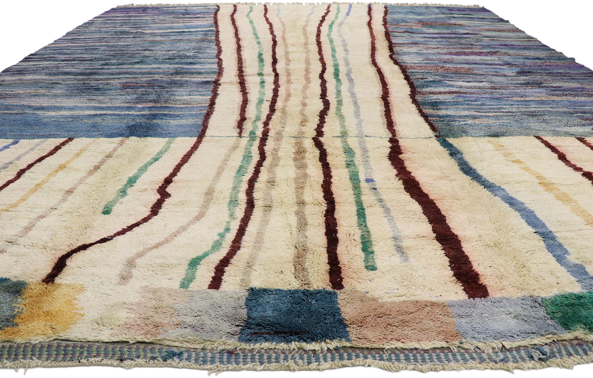 Hand-Knotted Oversized Abstract Moroccan Rug, Bohemian Rhapsody Meets Expressionist Style For Sale