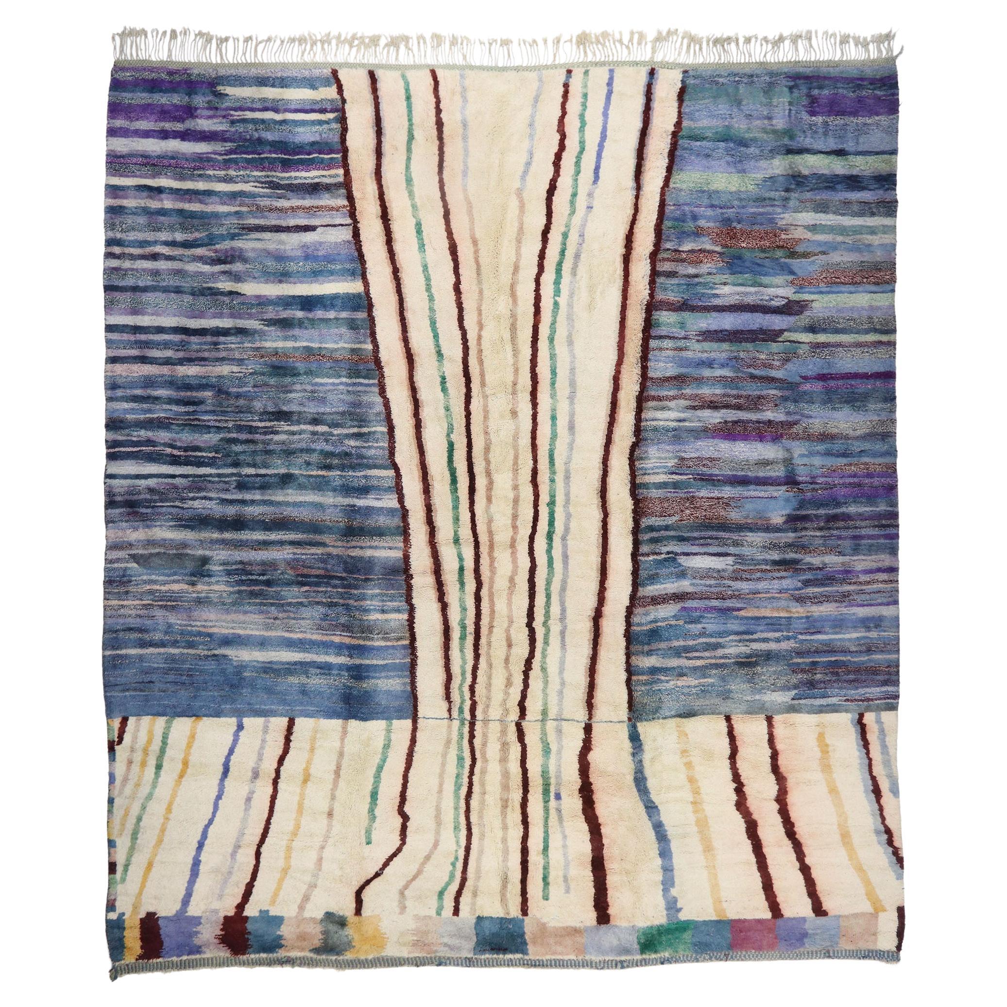 Oversized Abstract Moroccan Rug, Bohemian Rhapsody Meets Expressionist Style For Sale