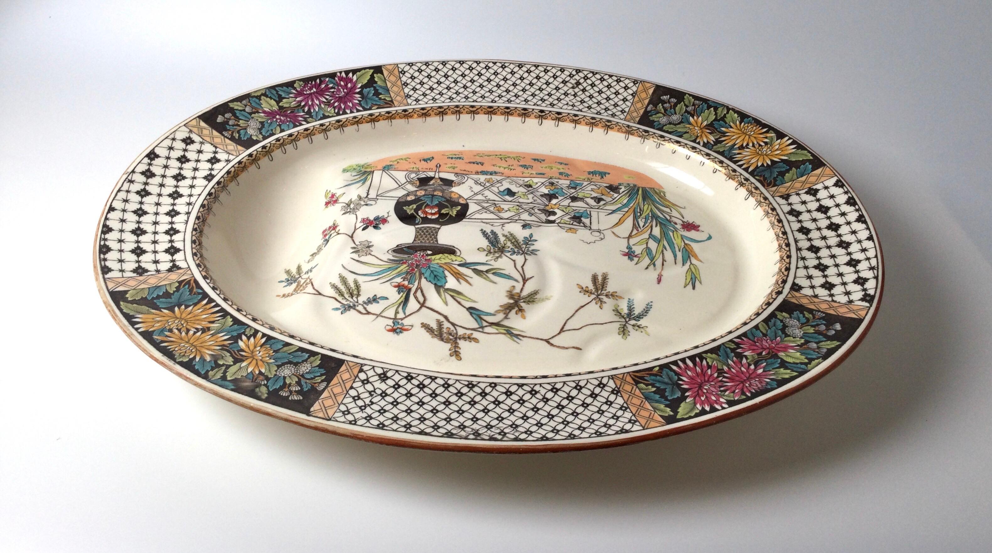 Oversized Aesthetic Period Copland Ironstone Chrysanthemum Pattern Meat Platter For Sale 4