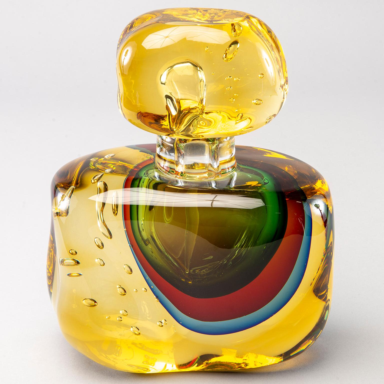 Mid-Century Modern Oversized Amber Colored Murano Glass Sommerso Perfume Bottle