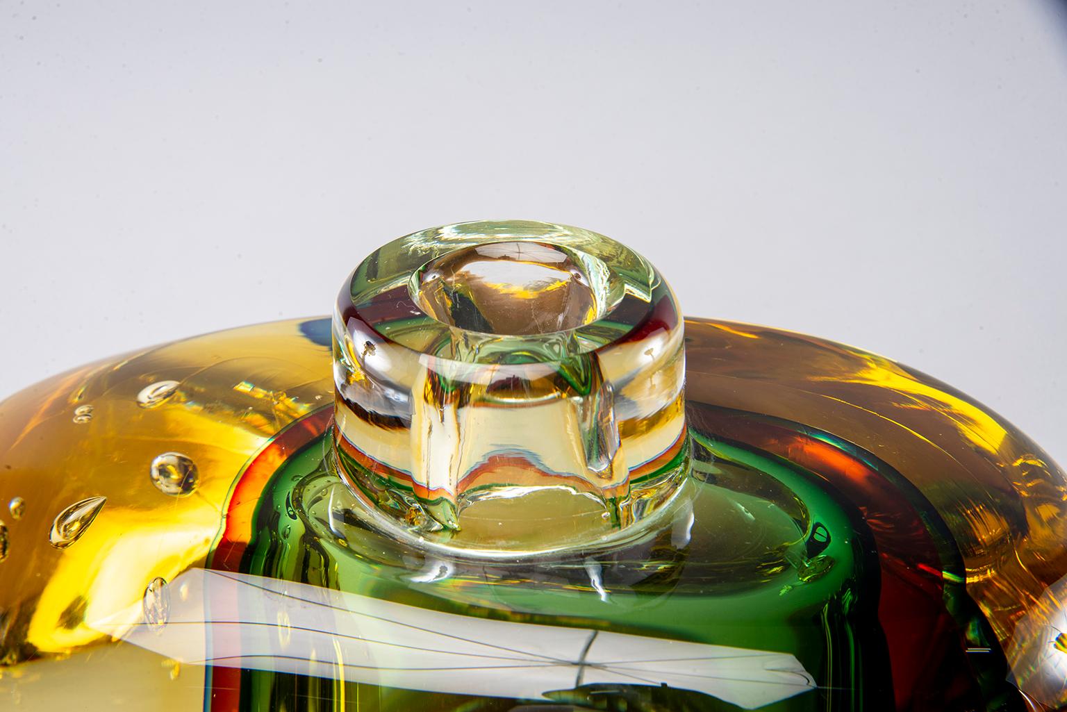 Italian Oversized Amber Colored Murano Glass Sommerso Perfume Bottle