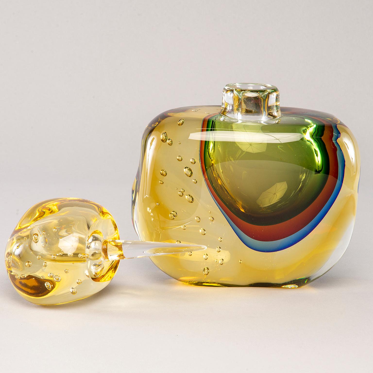 Oversized Amber Colored Murano Glass Sommerso Perfume Bottle In New Condition In Troy, MI