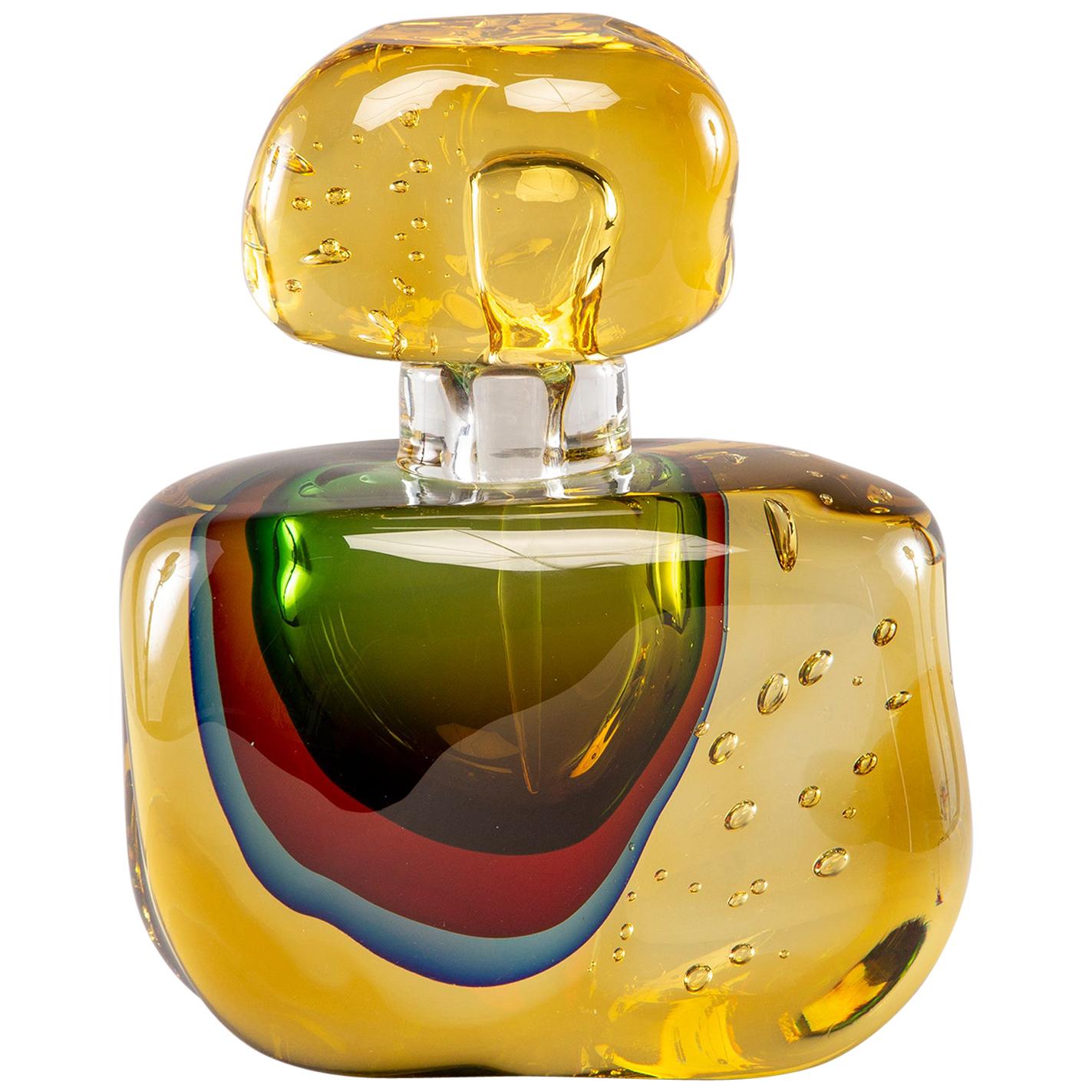 Oversized Amber Colored Murano Glass Sommerso Perfume Bottle