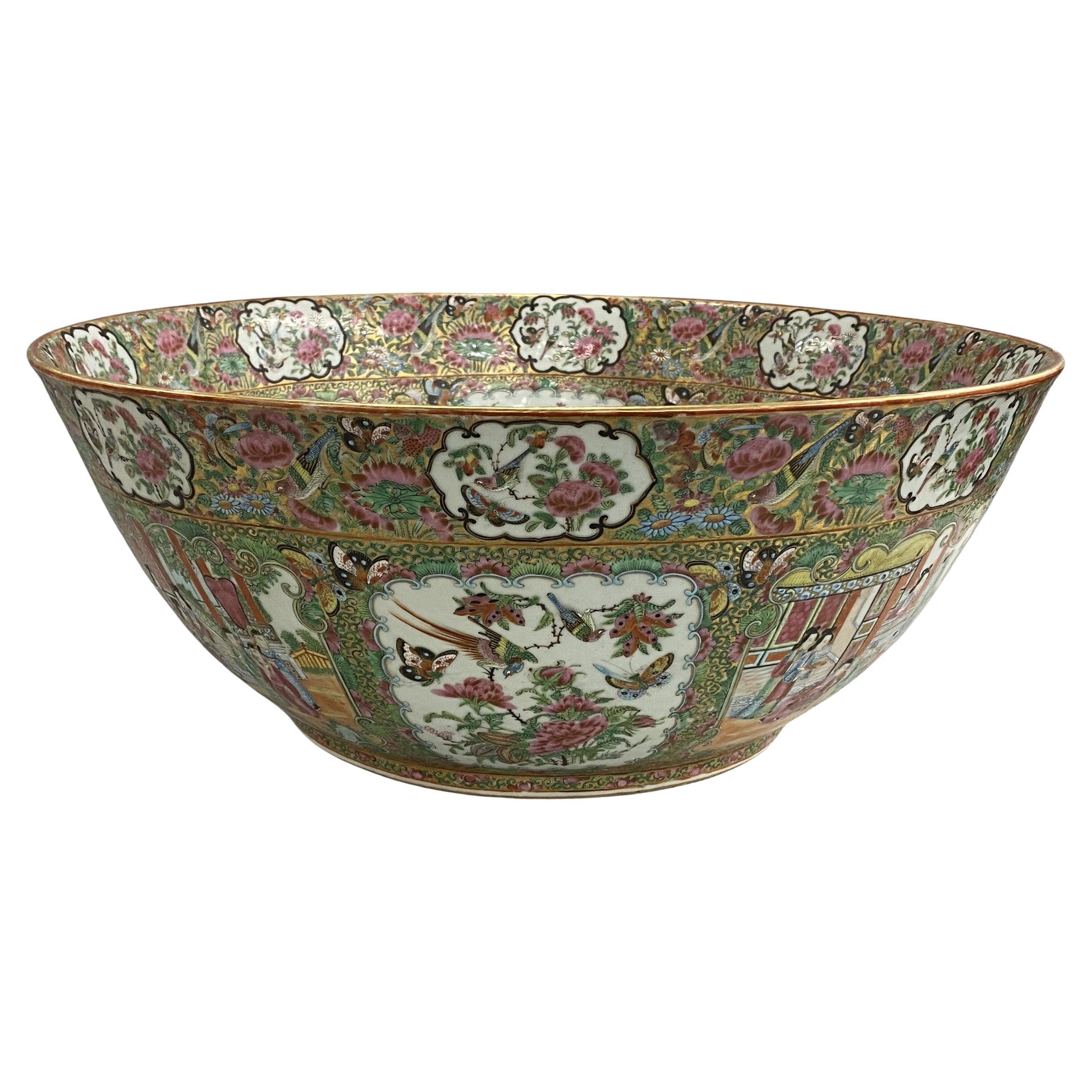 Oversized and Exceptional Large Chinese Export Rose Medallion Punch Bowl