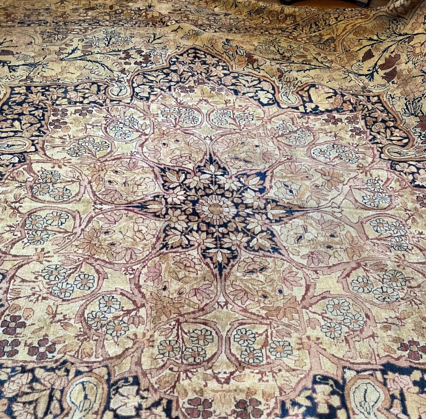 Oversized Antique 19th Century Kerman Lavar Rug With Exquisite Floral Motifs In Good Condition For Sale In Morristown, NJ