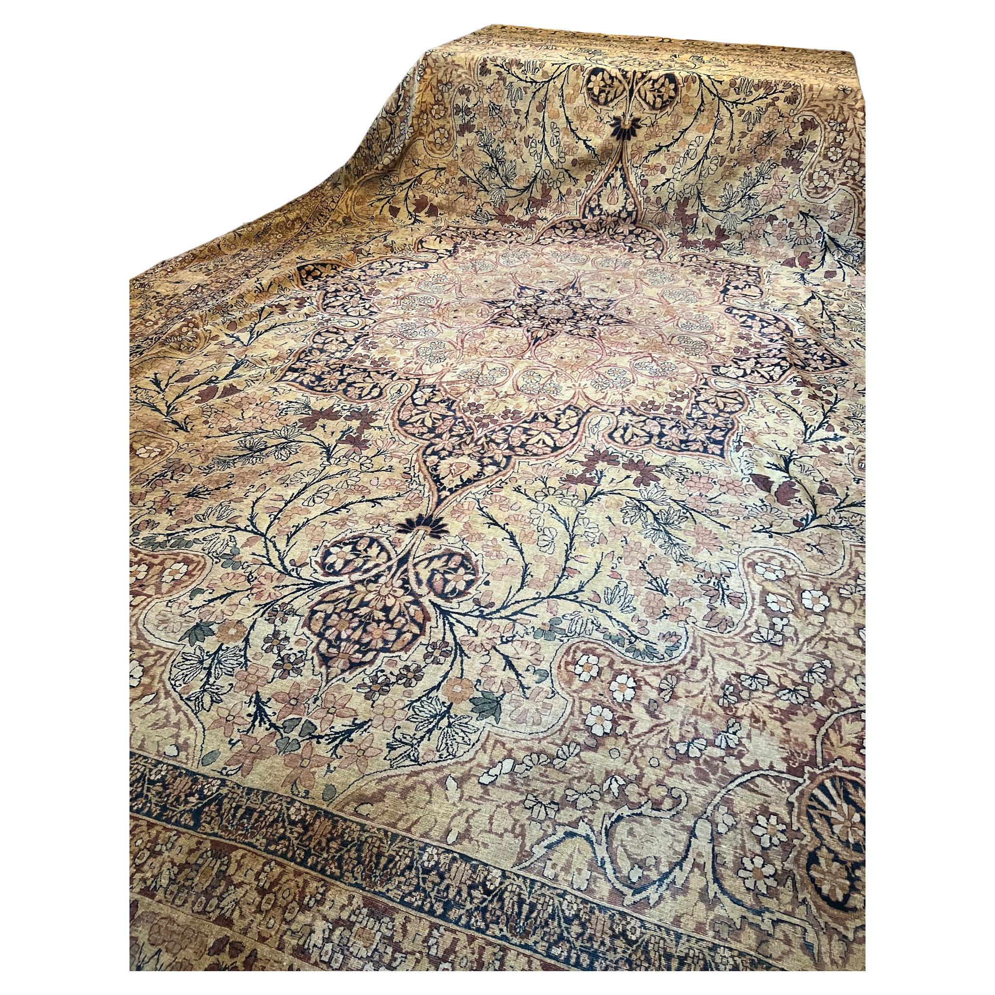 Oversized Antique 19th Century Kerman Lavar Rug With Exquisite Floral Motifs