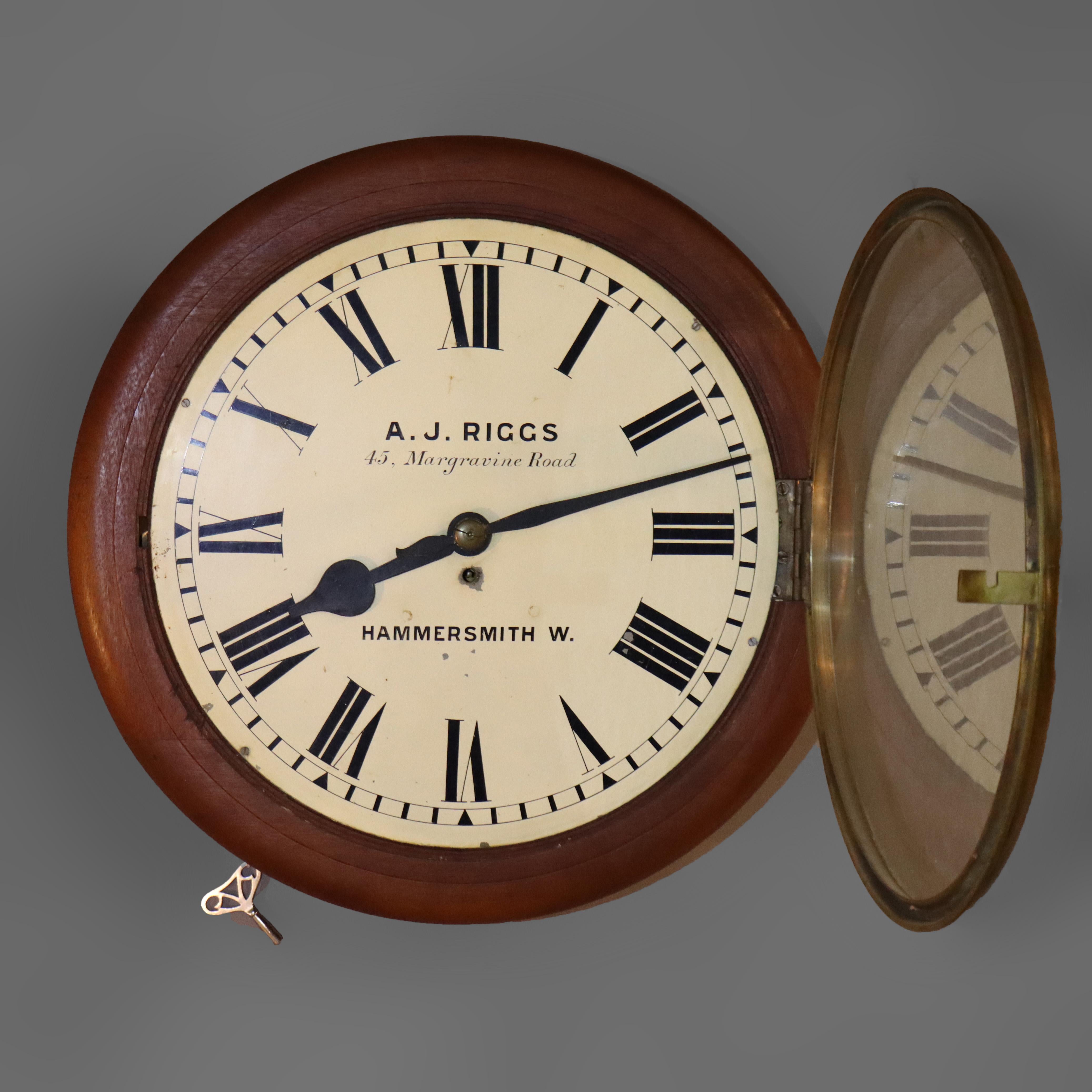 Oversized Antique A. J. Riggs Hammersmith Victorian Walnut Bankers Clock 19thC For Sale 5
