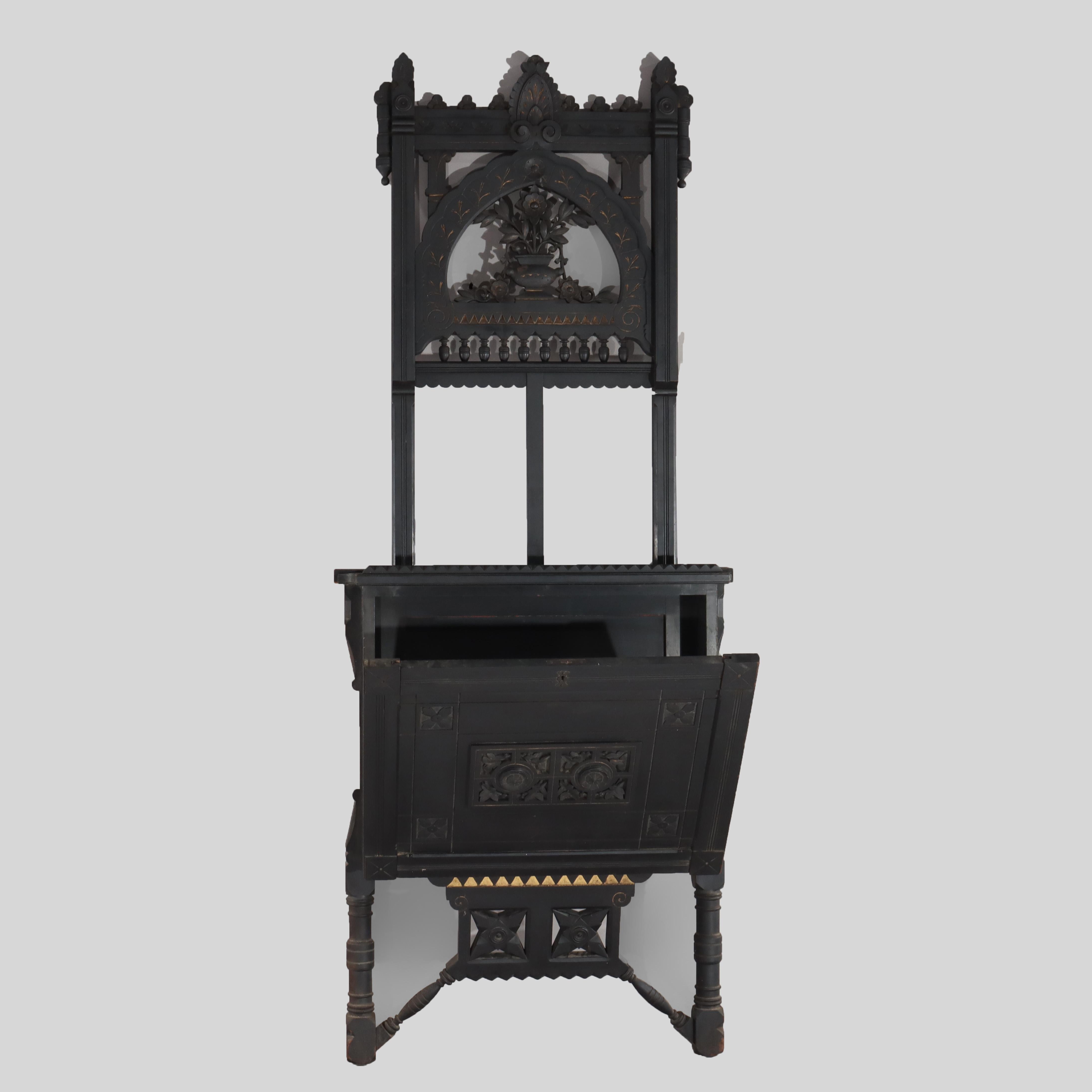 Antiguo caballete estético sobredimensionado con flores, ebonizado y dorado c1890 en venta 6