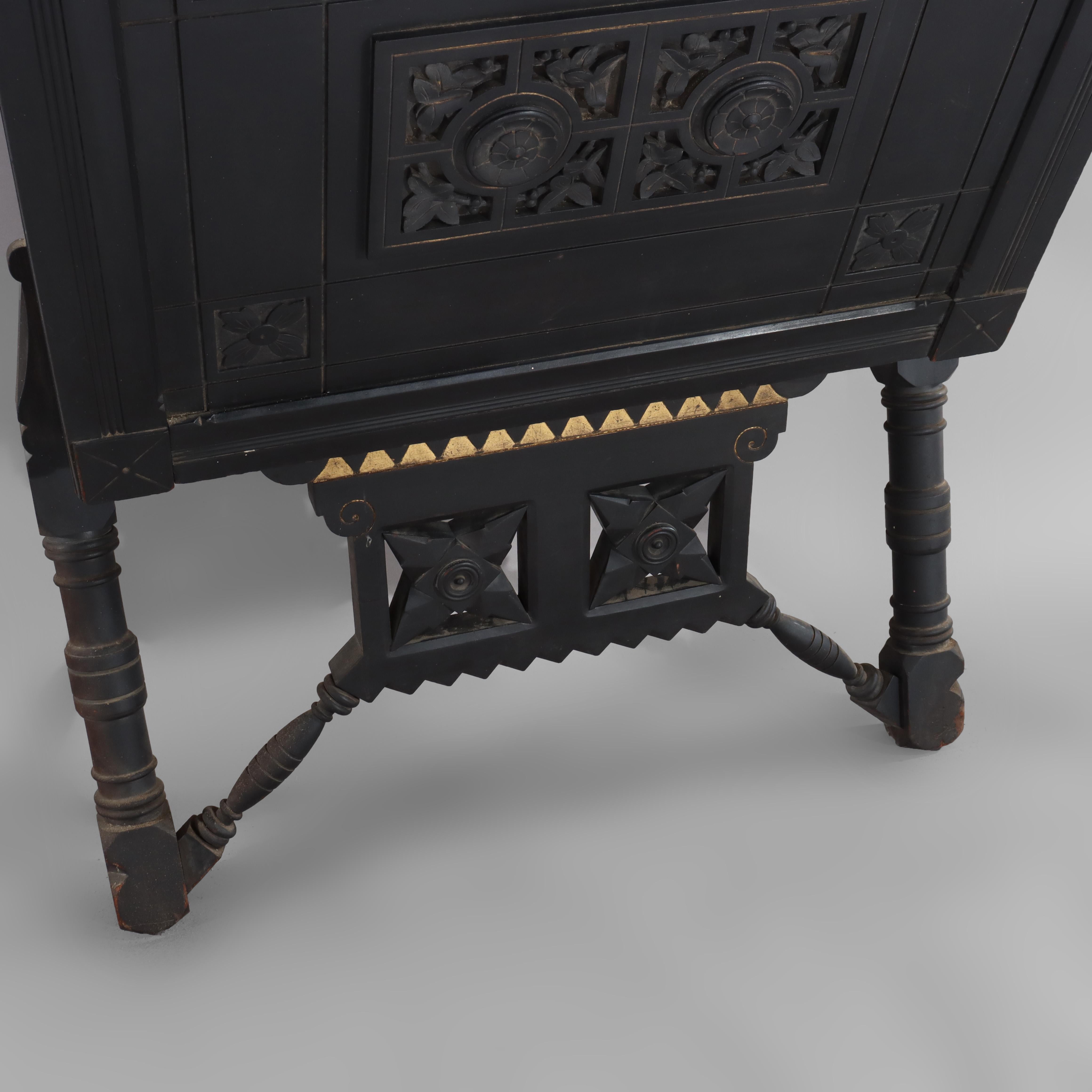 Antiguo caballete estético sobredimensionado con flores, ebonizado y dorado c1890 en venta 10