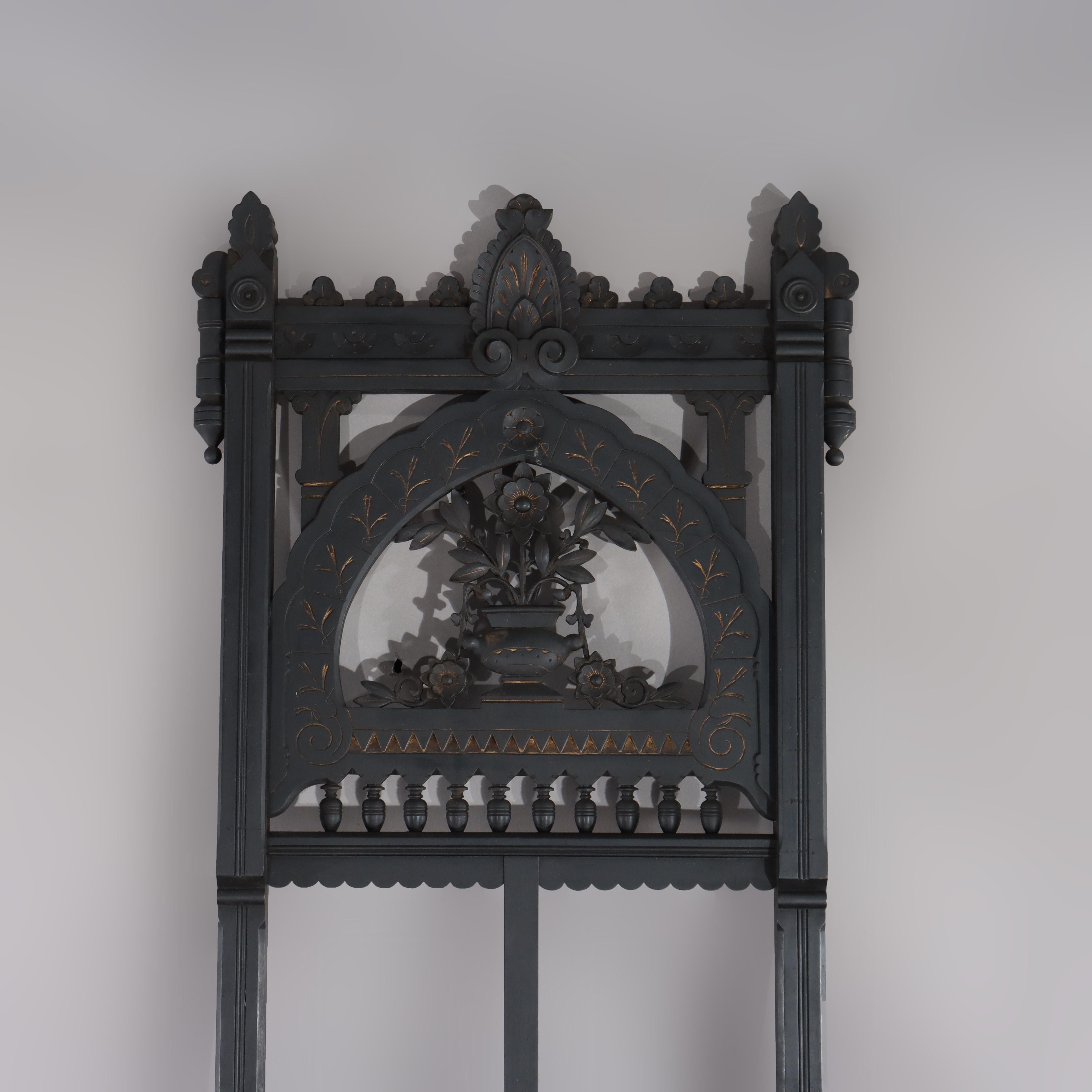 Antiguo caballete estético sobredimensionado con flores, ebonizado y dorado c1890 en venta 11