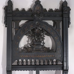 Oversized Antique Aesthetic Ebonized & Gilt Accented Easel with Flowers c1890