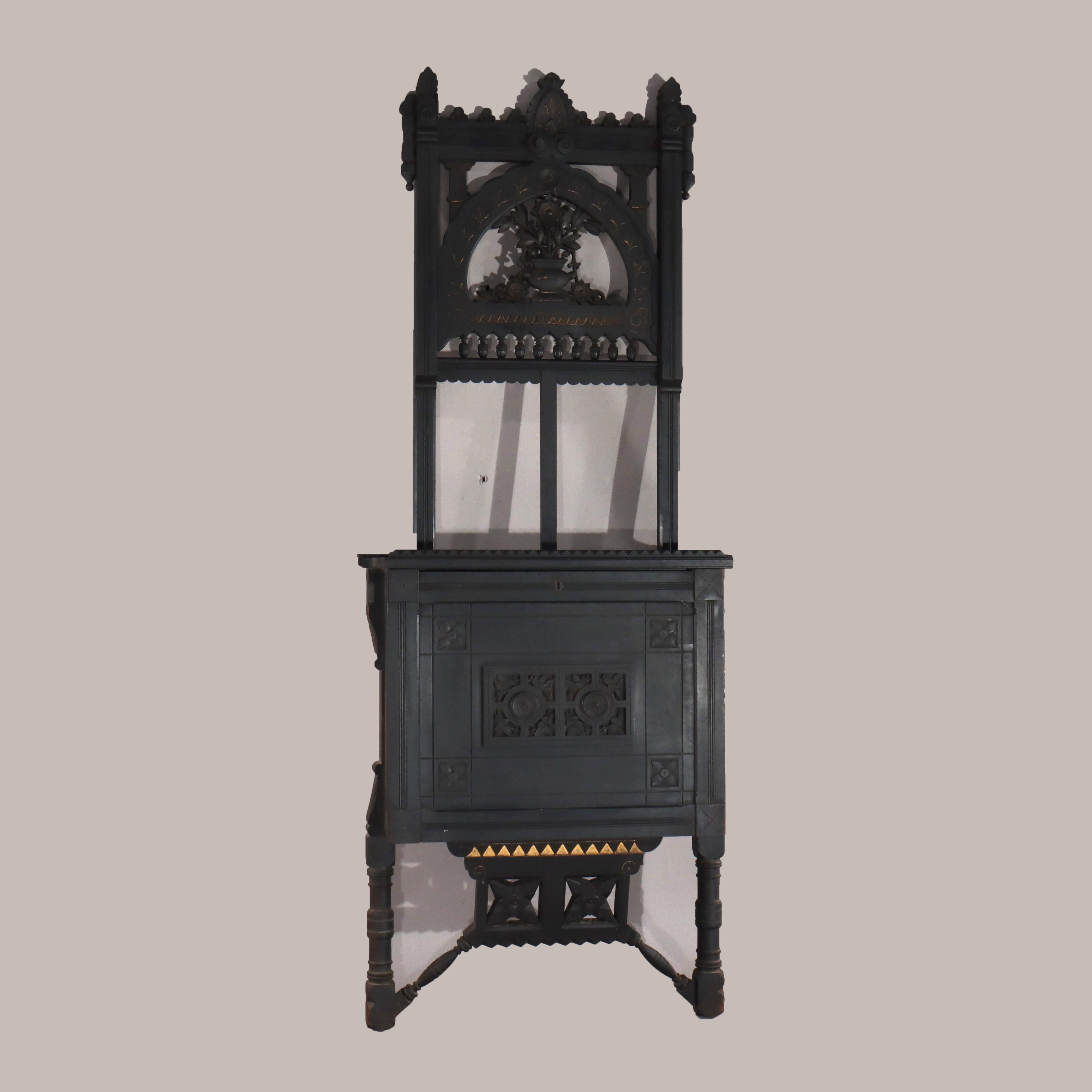 Antiguo caballete estético sobredimensionado con flores, ebonizado y dorado c1890 en Bueno estado para la venta en Big Flats, NY