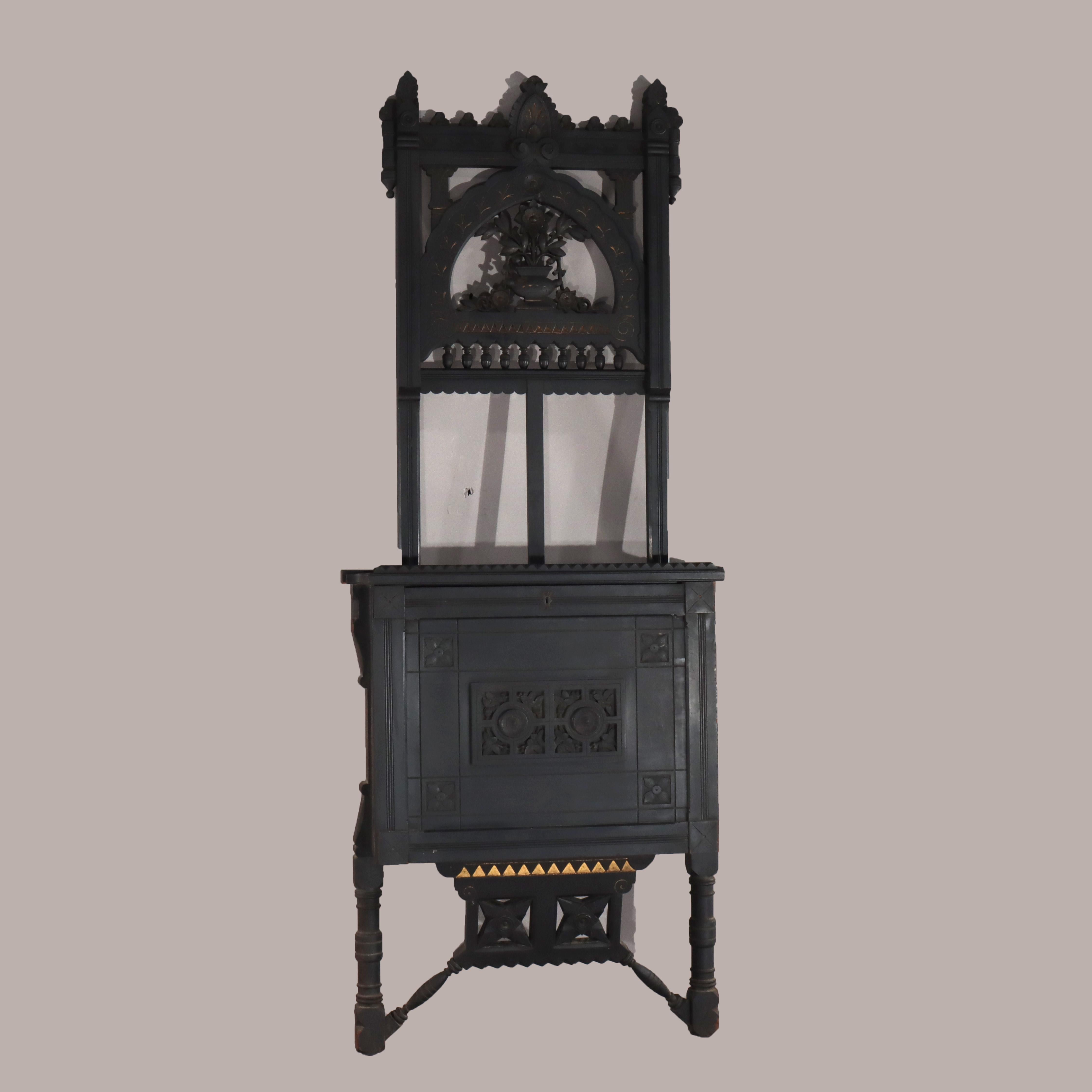 Antiguo caballete estético sobredimensionado con flores, ebonizado y dorado c1890 siglo XIX en venta