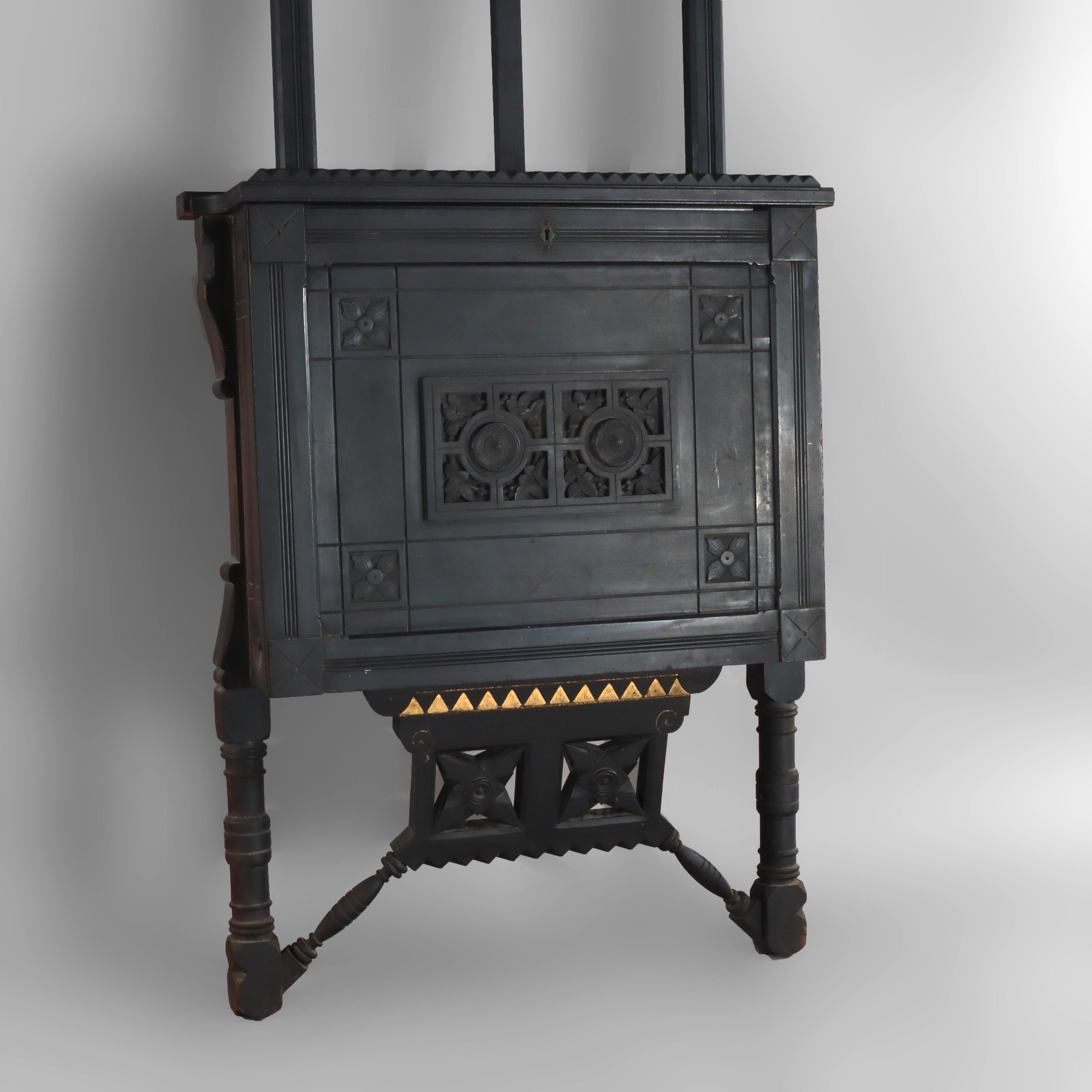 Antiguo caballete estético sobredimensionado con flores, ebonizado y dorado c1890 Madera en venta