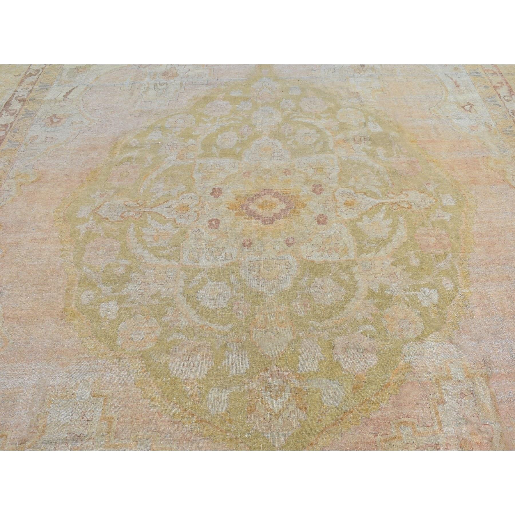 Indian Oversized Antique Agra Good Cond Soft Colors Even Wear Pure Wool Handknotted Rug For Sale