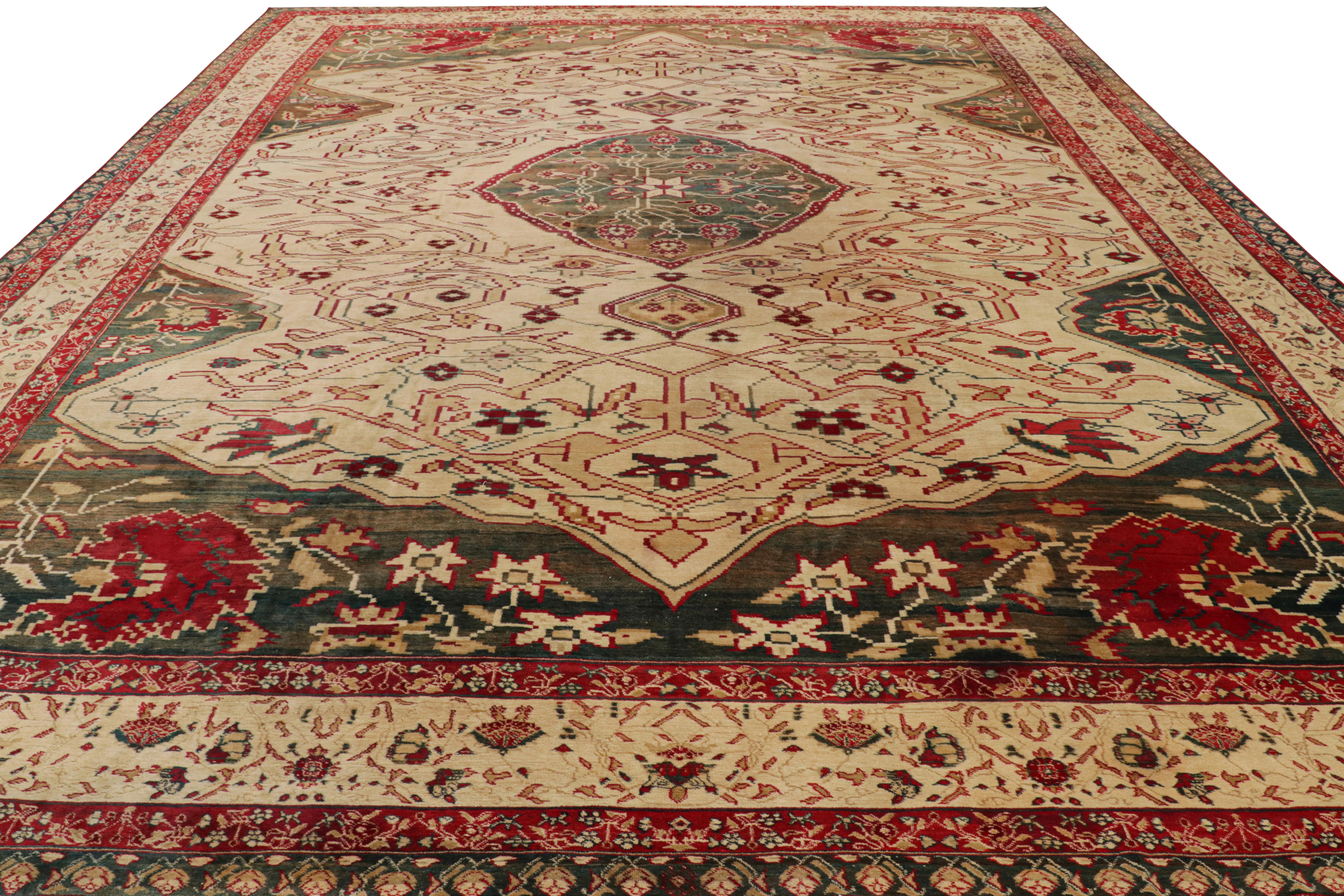 Oversized Antique Agra Jail Rug with Medallion and Florals In Good Condition For Sale In Long Island City, NY