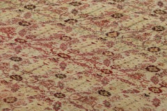 Oversized Antique Agra Rug in Beige with All-Over Floral Patterns  Rug & Kilim