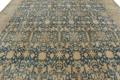 Oversized Antique Agra Rug in Blue and Brown with Floral Patterns - Rug & Kilim