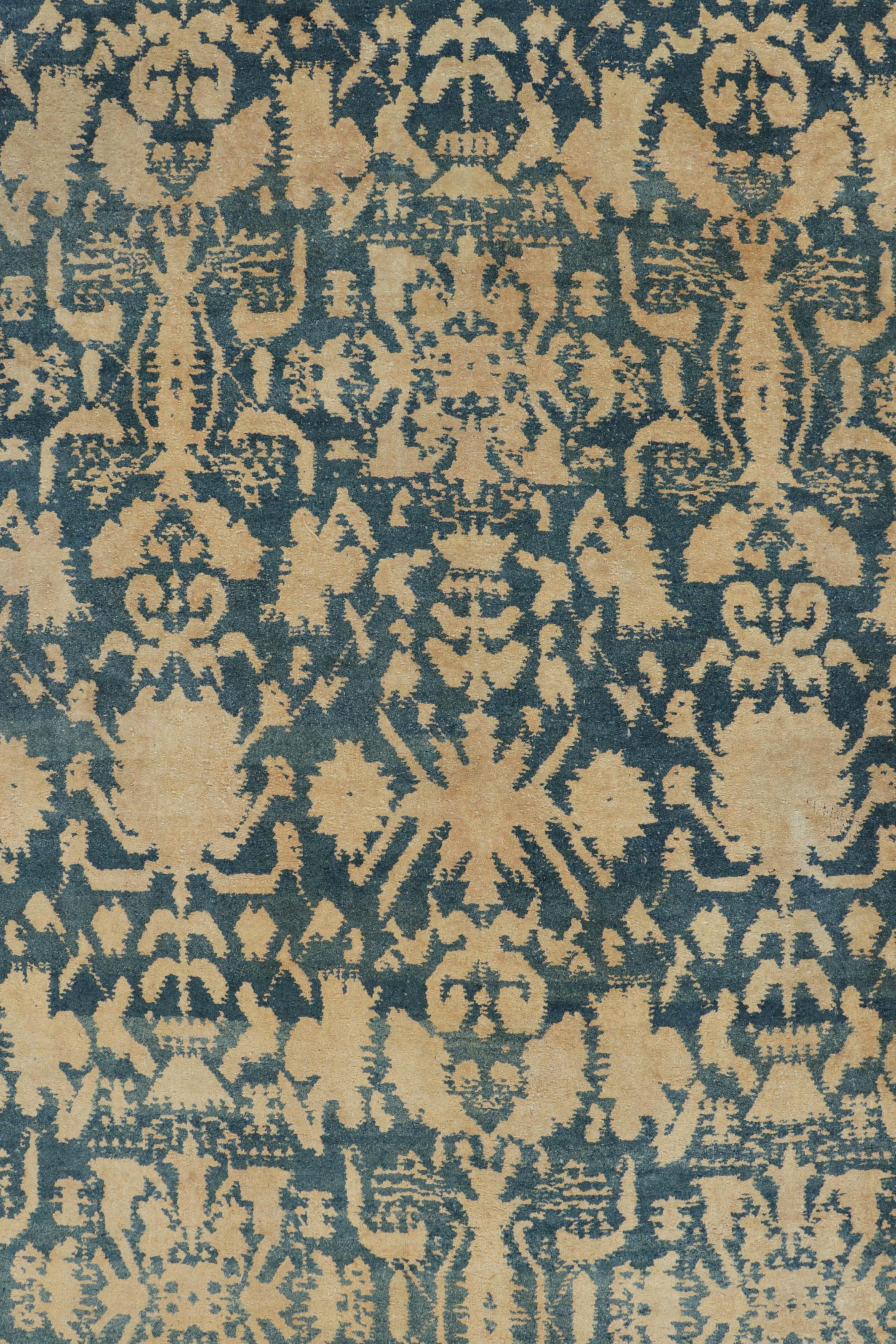 Alfombra Agra Antigua Anudada a Mano con Diseño Floral Azul de Rug & Kilim Lana en venta