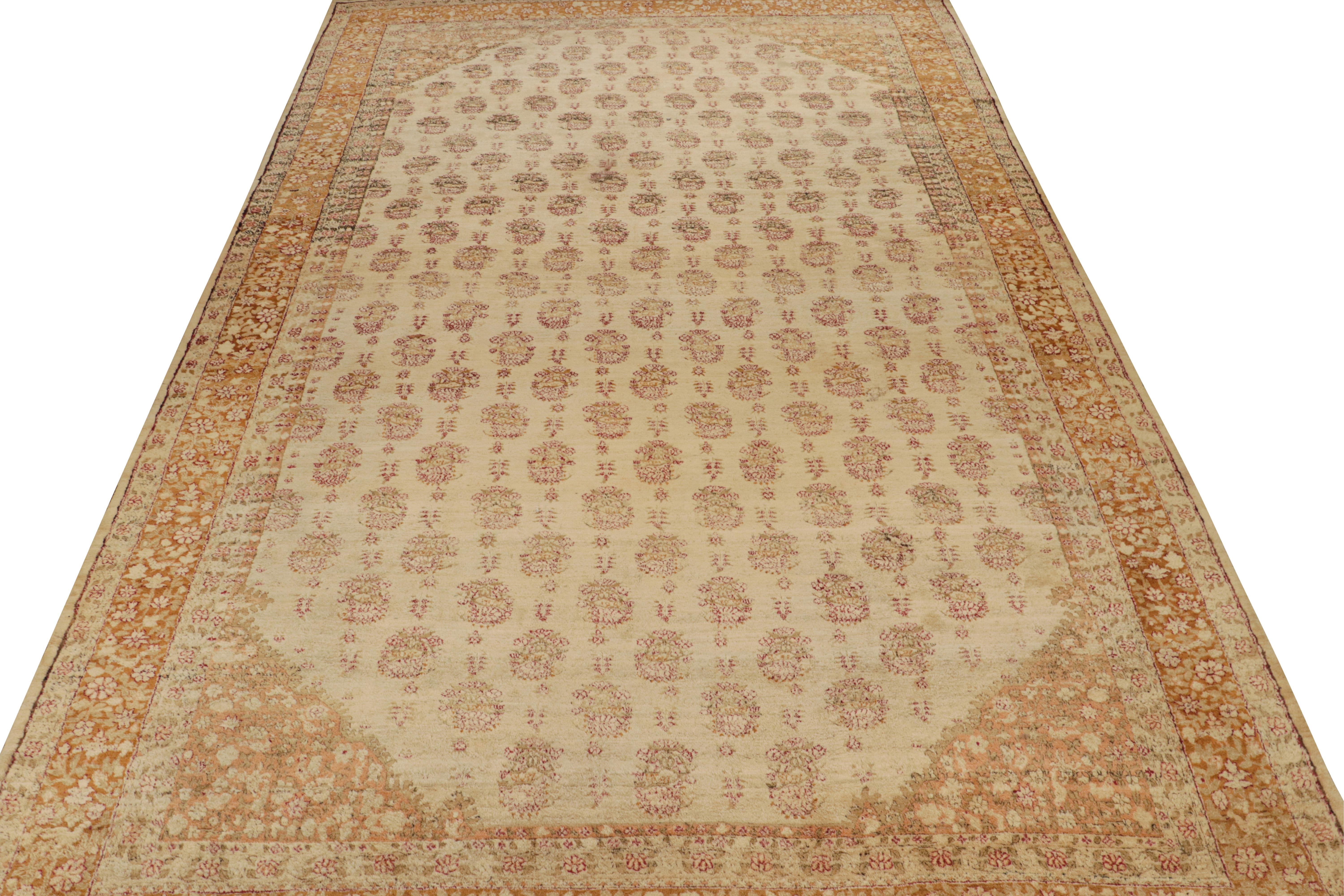 Indian Oversized Antique Agra Rug in Gold with Floral patterns For Sale