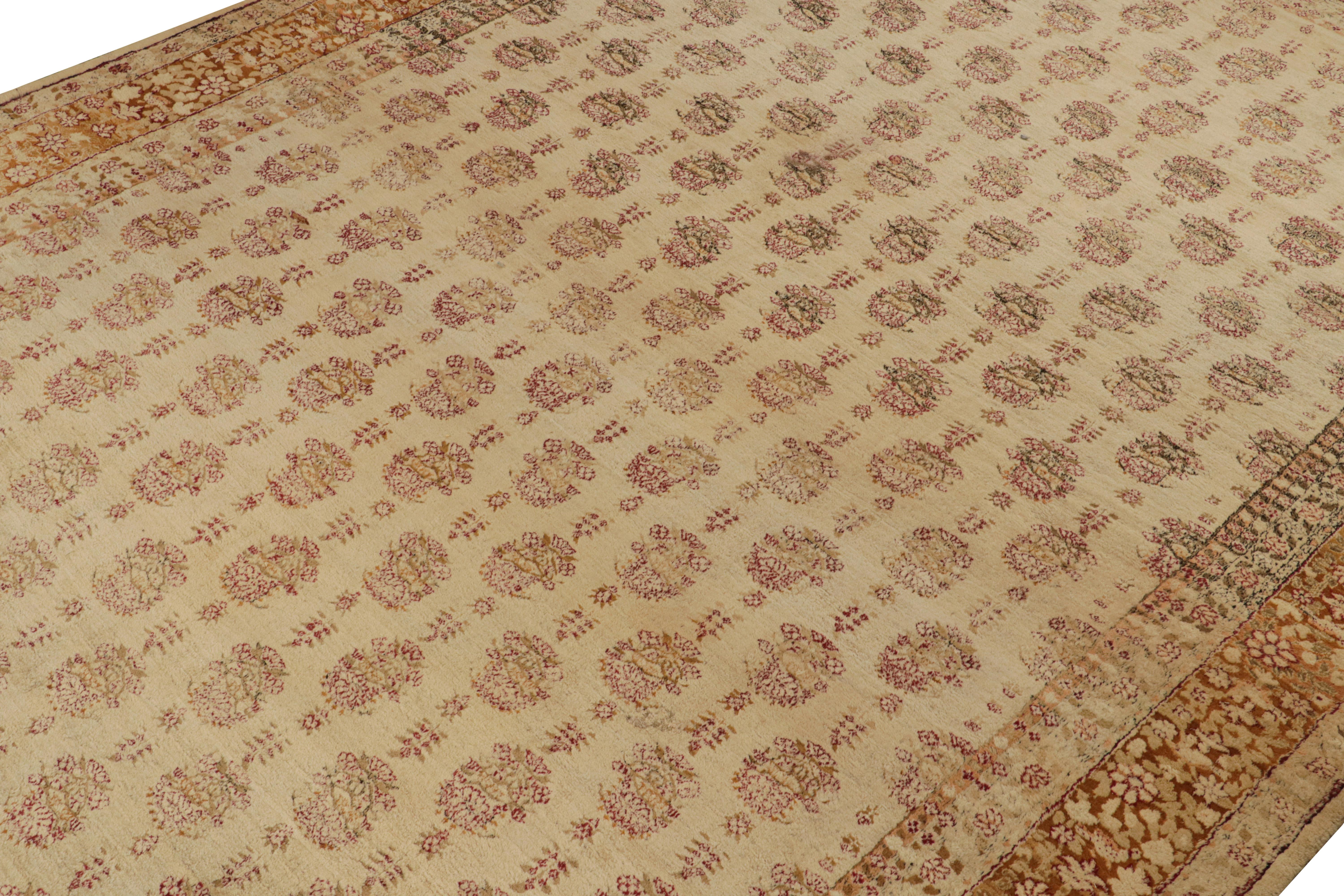 Hand-Knotted Oversized Antique Agra Rug in Gold with Floral patterns For Sale