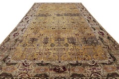 Oversized Antique Agra Rug in Gold with Floral Patterns - Rug & Kilim