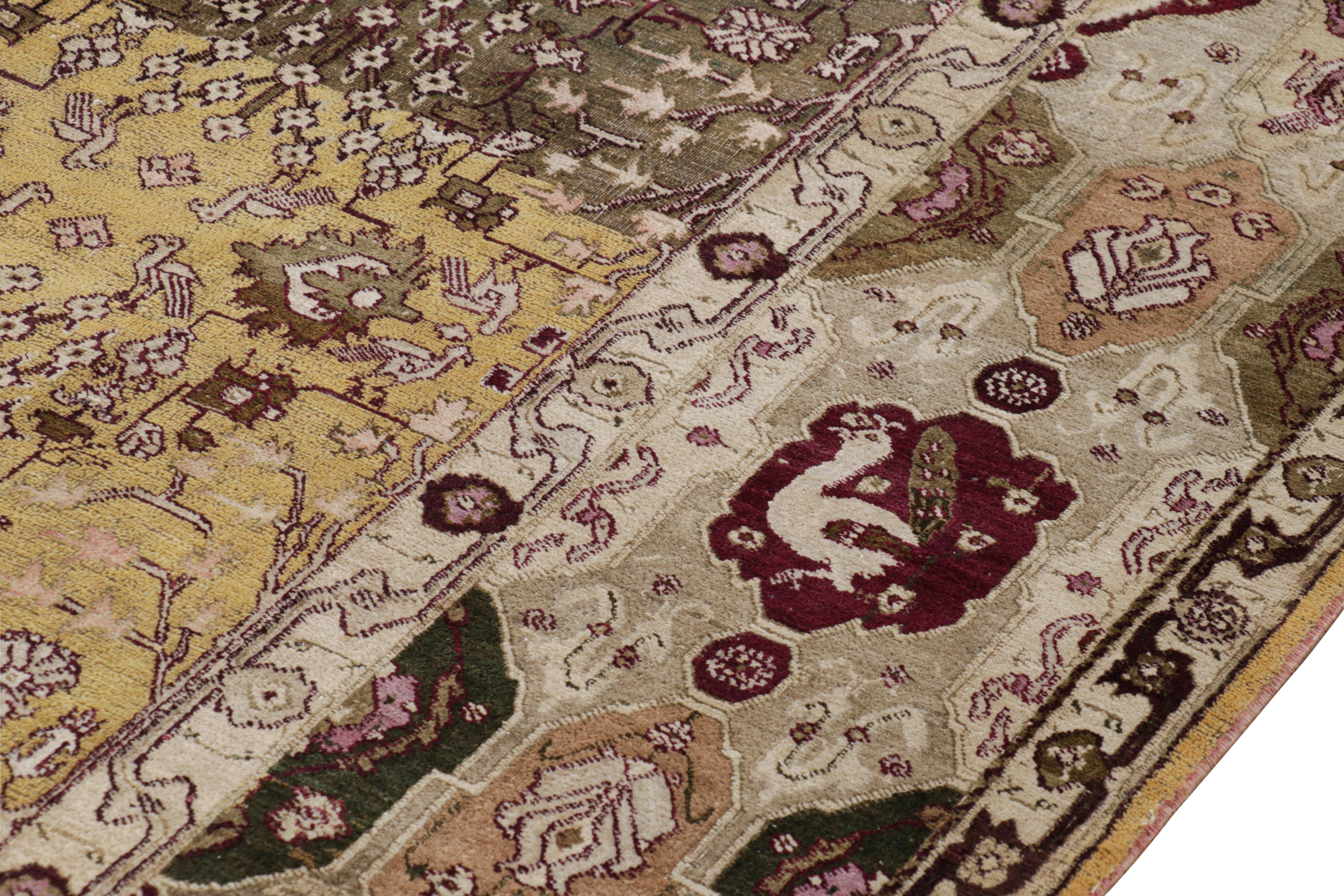 Indian Oversized Antique Agra Rug in Gold with Floral Patterns - Rug & Kilim For Sale