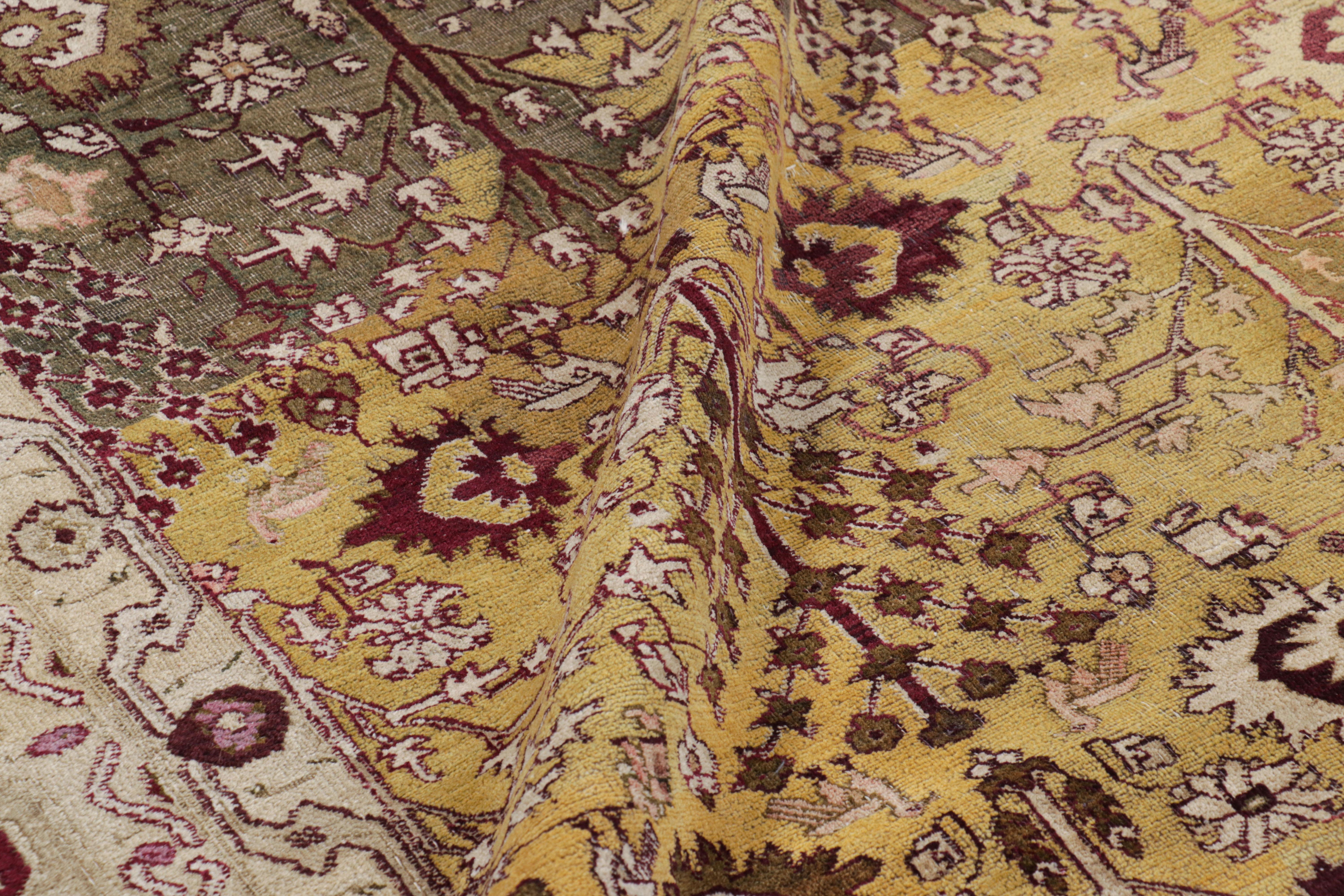 Oversized Antique Agra Rug in Gold with Floral Patterns - Rug & Kilim In Good Condition For Sale In Long Island City, NY
