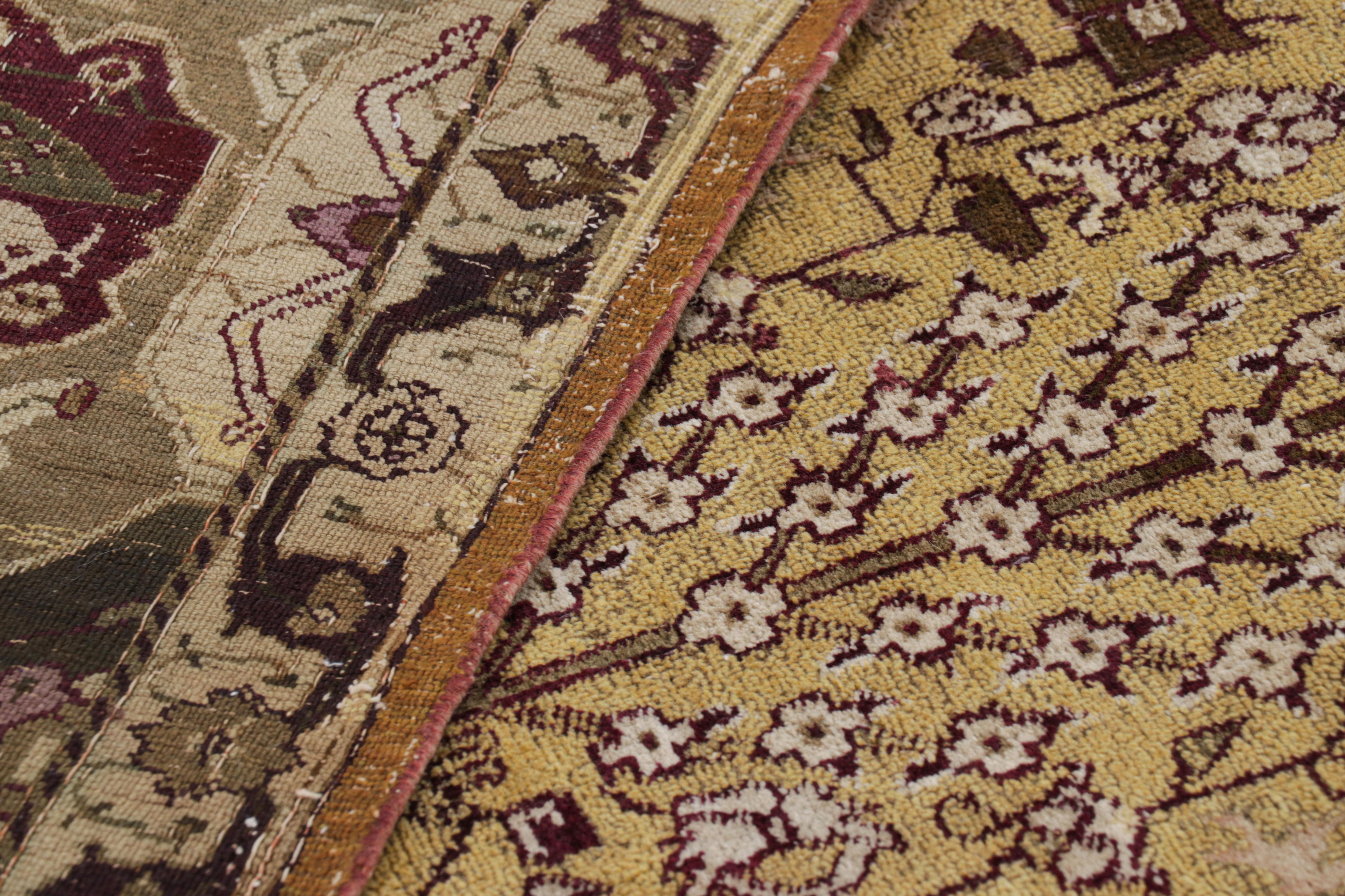 Late 19th Century Oversized Antique Agra Rug in Gold with Floral Patterns - Rug & Kilim For Sale