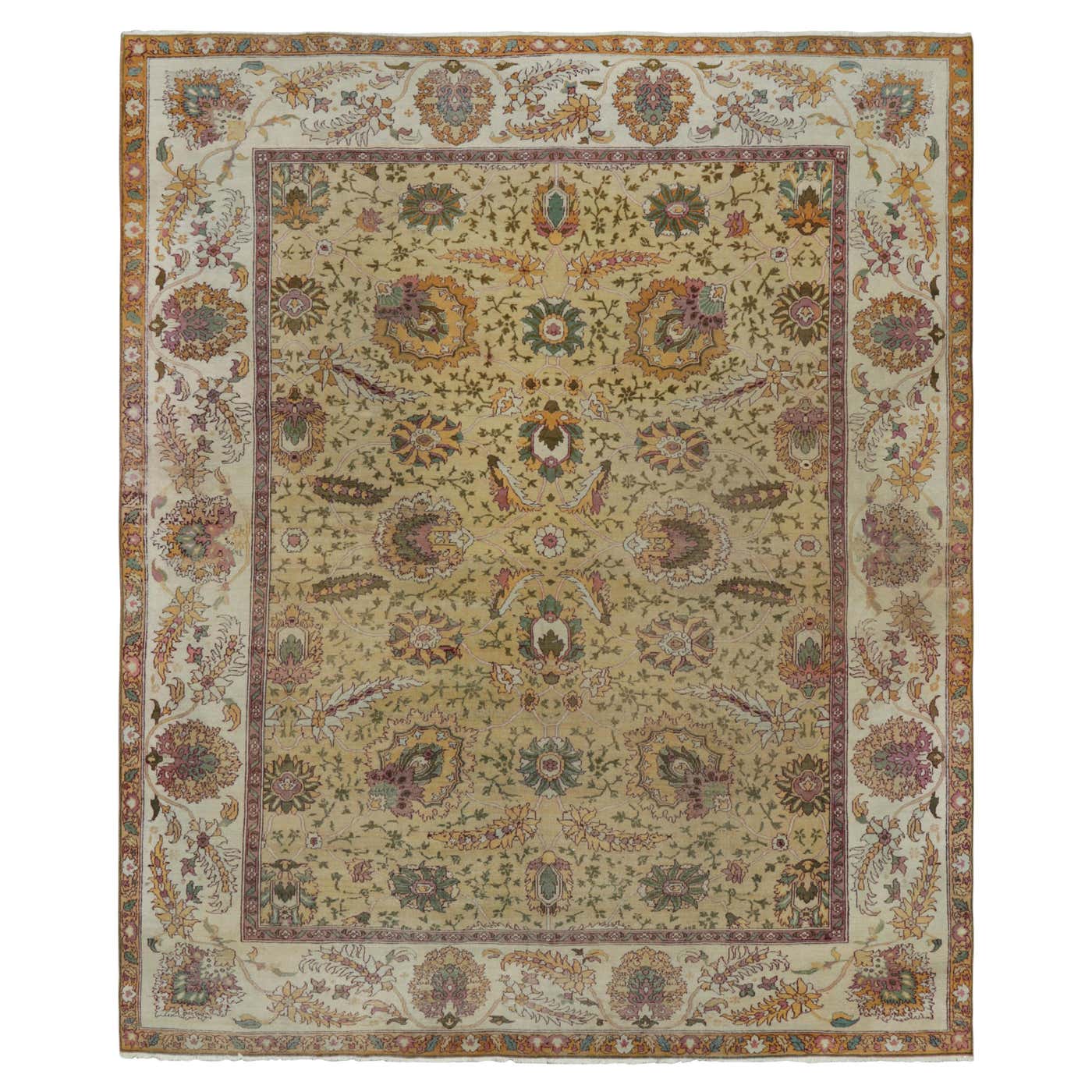 Large Antique Rug Oversized Antique Agra Rug in Green, with Floral Patterns For Sale at ...