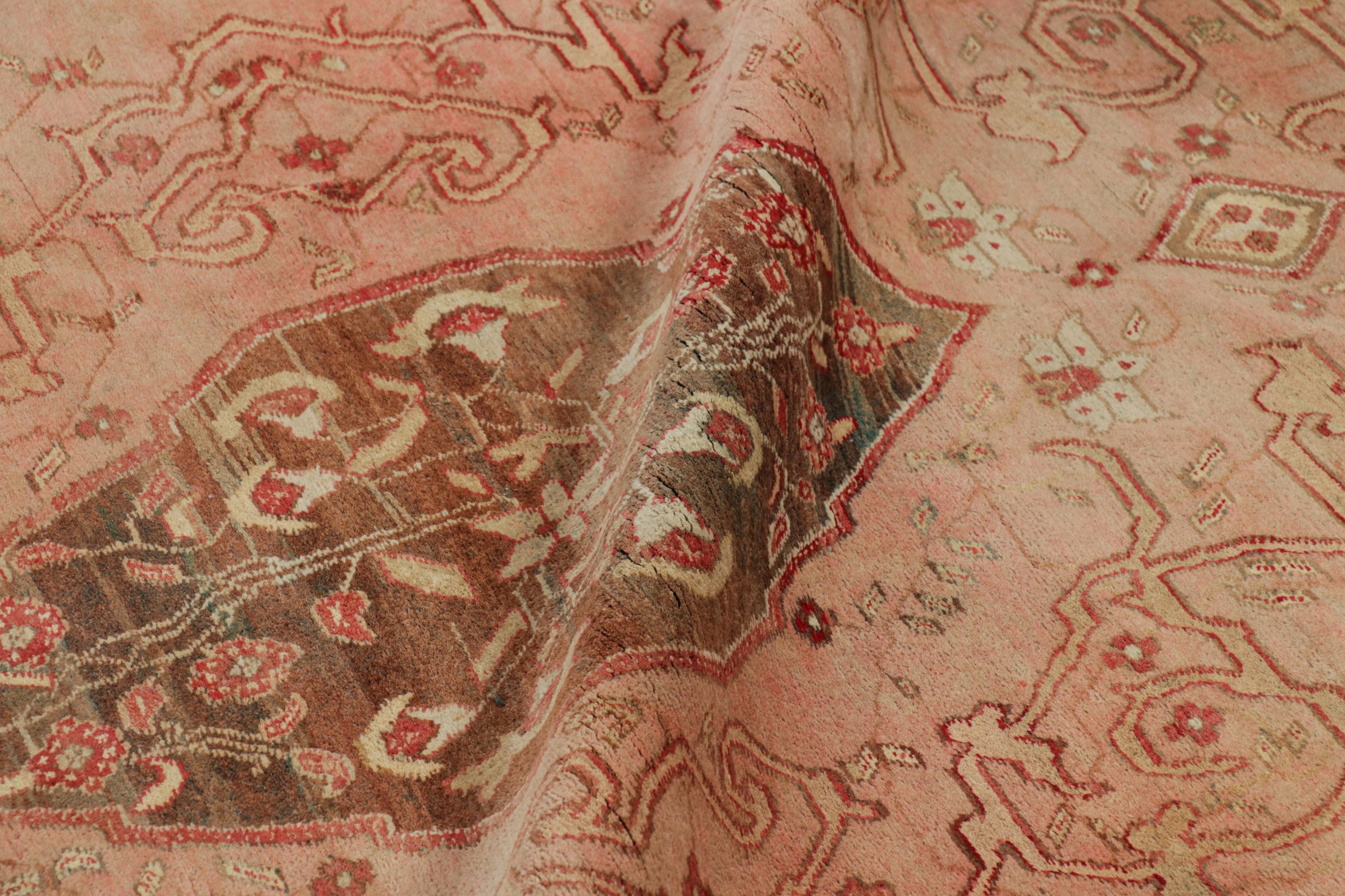 Indian Oversized Antique Agra Rug in Pink and Brown with Floral Patterns  Rug & Kilim For Sale