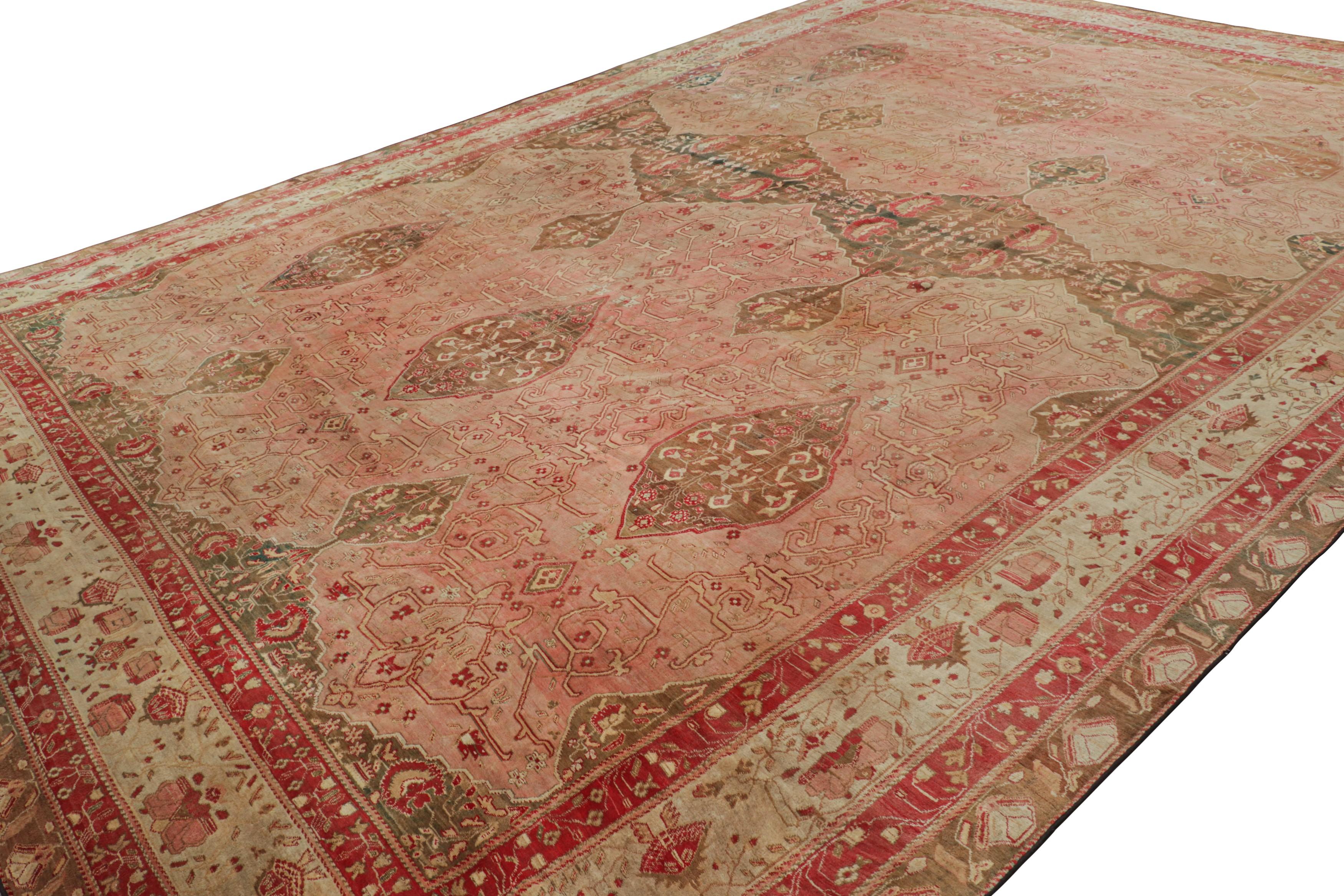 Hand-Knotted Oversized Antique Agra Rug in Pink and Brown with Floral Patterns  Rug & Kilim For Sale