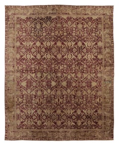 Oversized Antique Agra Rug in Red and Gold with Floral Pattern - Rug & Kilim