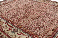 Oversized Antique Agra Rug in Red with Floral Patterns - Rug & Kilim