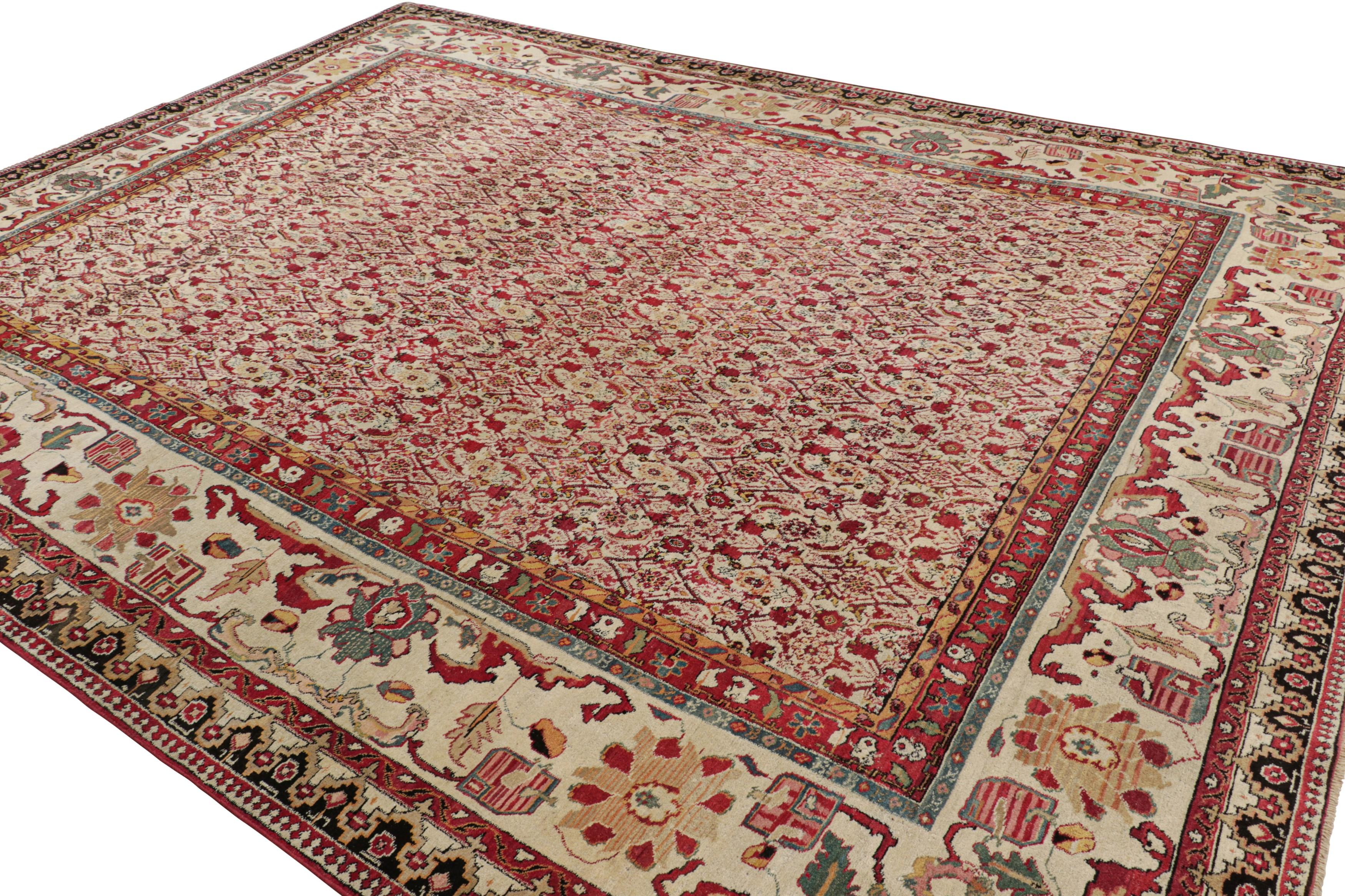 Alfombra antigua Agra de gran tamaño en rojo con motivos florales - Rug & Kilim Anudado a mano en venta