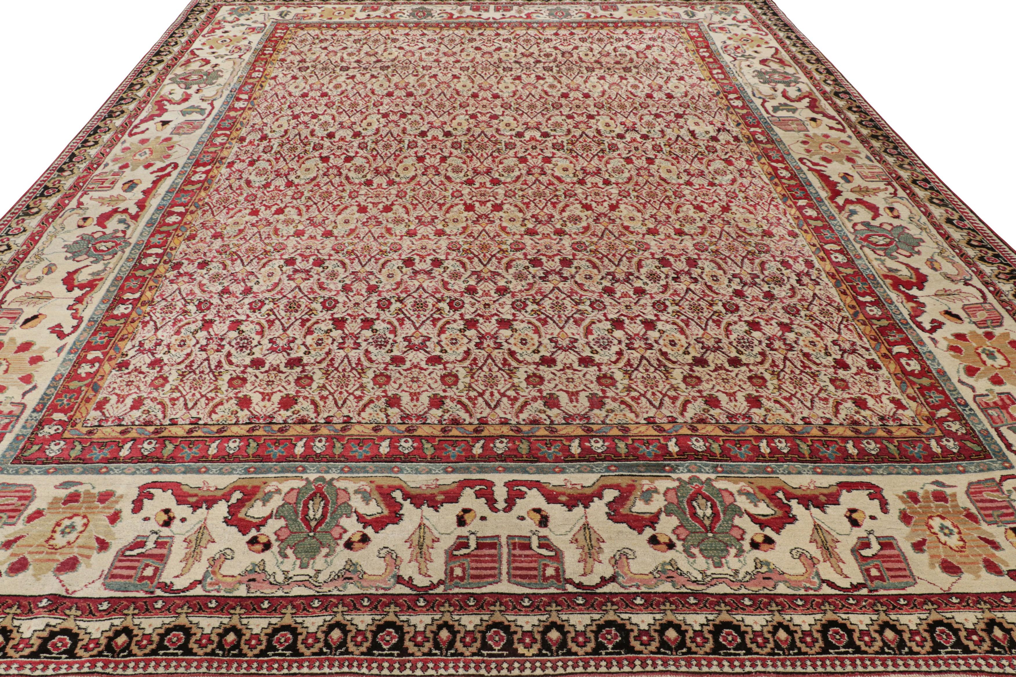 Alfombra antigua Agra de gran tamaño en rojo con motivos florales - Rug & Kilim en Bueno estado para la venta en Long Island City, NY